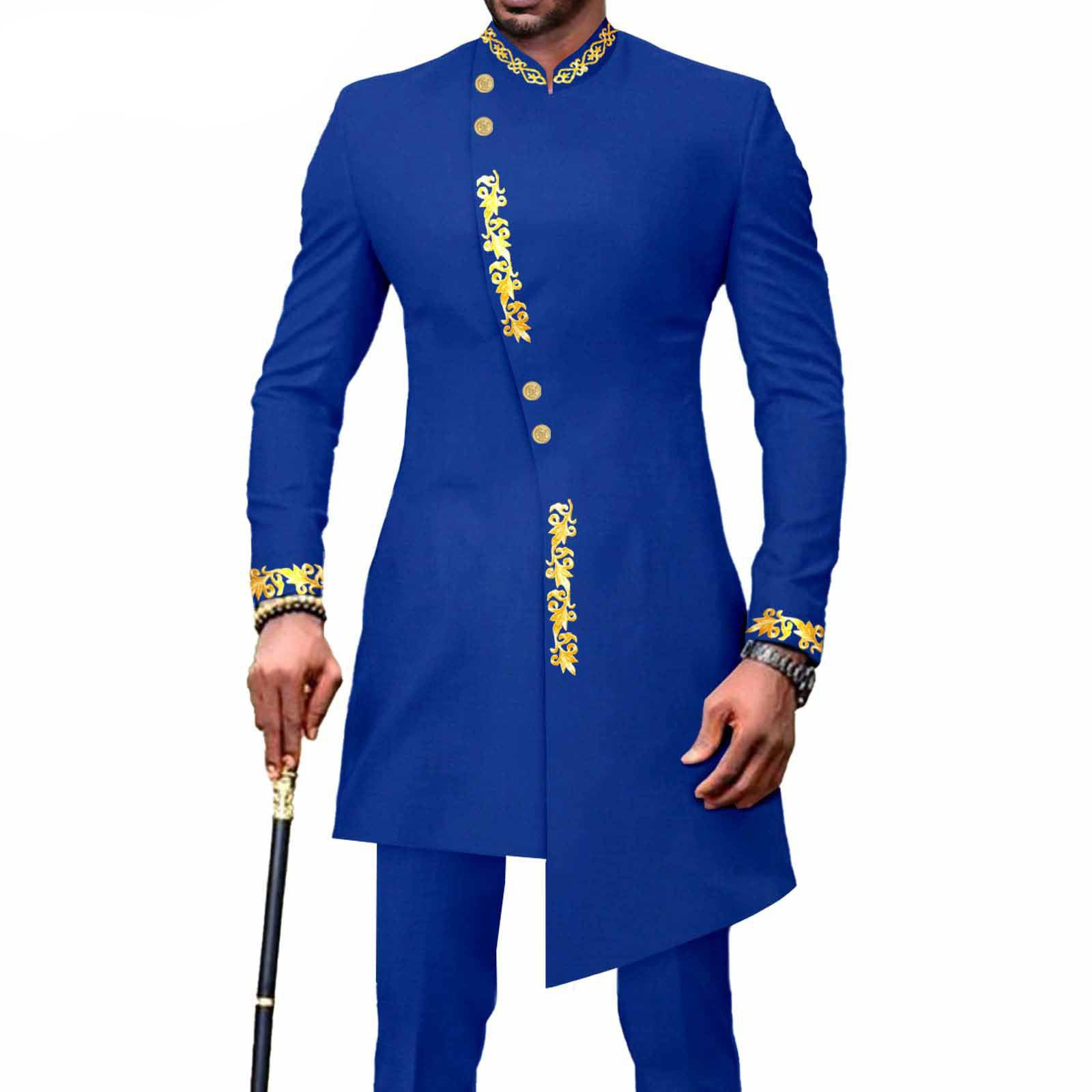 PRIVATE CUSTOM Men`s Bussiness Suit African Clothes Single Breasted Embroidery Print Blazer and Pants 2 Piece Set