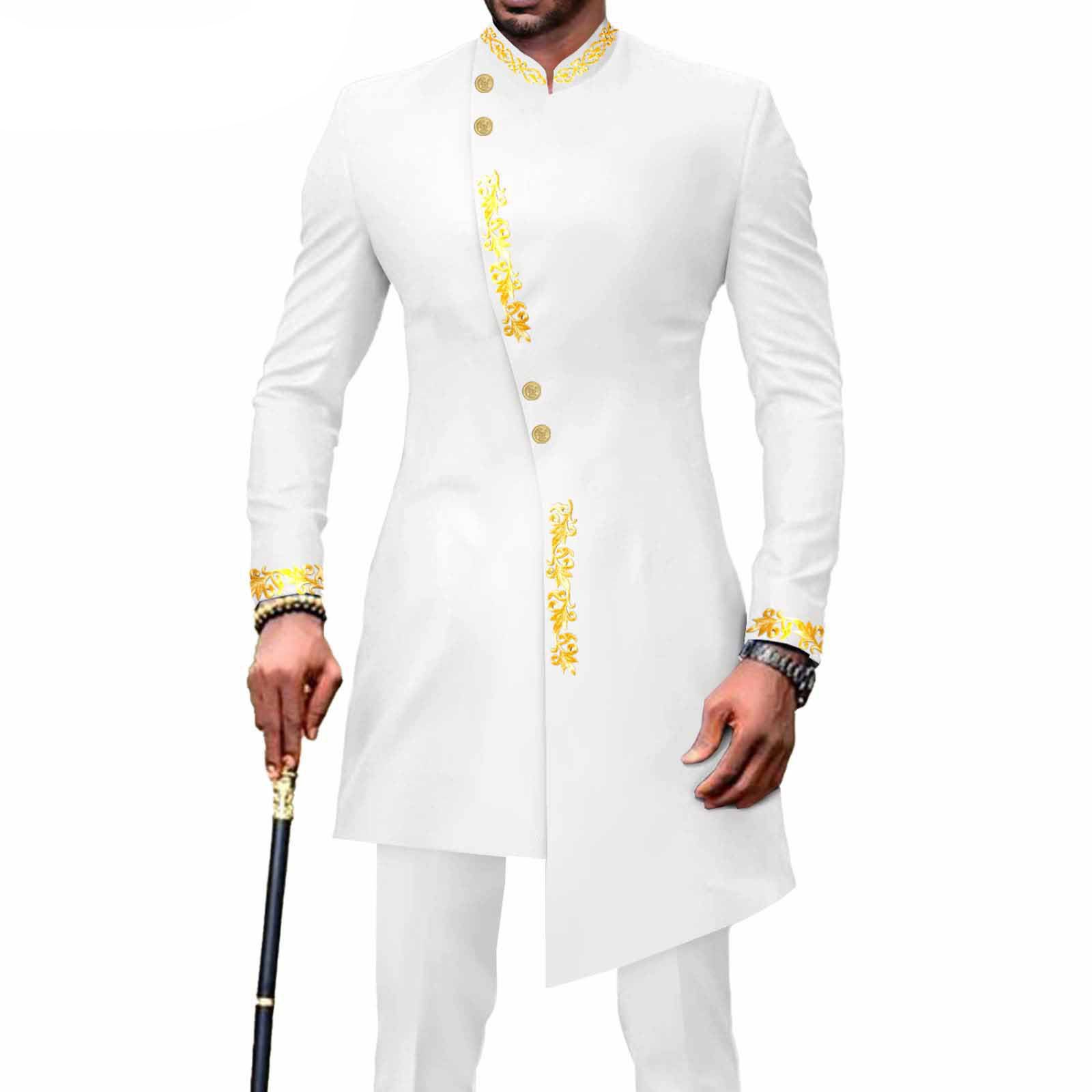 PRIVATE CUSTOM Men`s Bussiness Suit African Clothes Single Breasted Embroidery Print Blazer and Pants 2 Piece Set