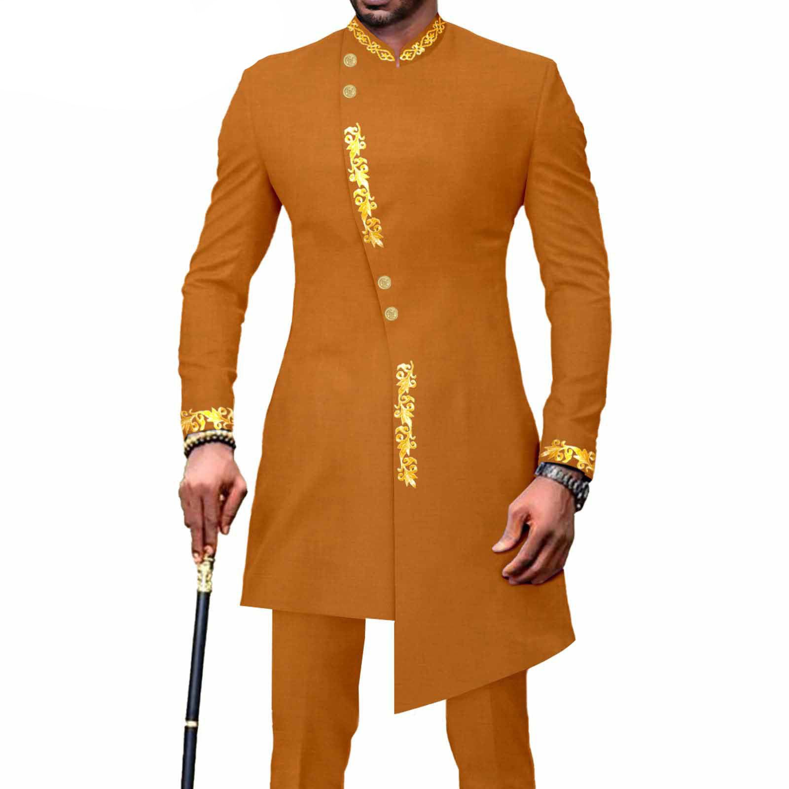 PRIVATE CUSTOM Men`s Bussiness Suit African Clothes Single Breasted Embroidery Print Blazer and Pants 2 Piece Set