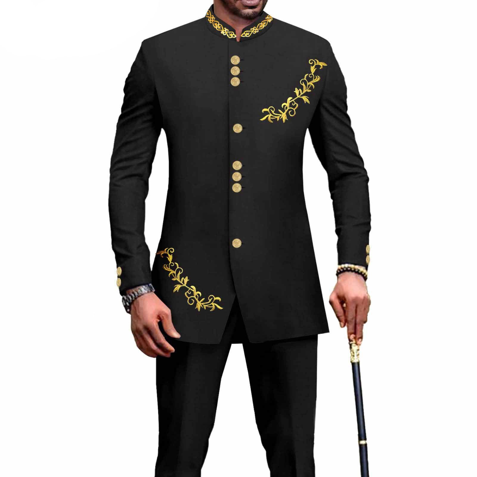 Privat Custom Men`s Bussiness Suit Slim Fit Embroidery Single Breasted Print Blazer and Pants Outfits African Clothes
