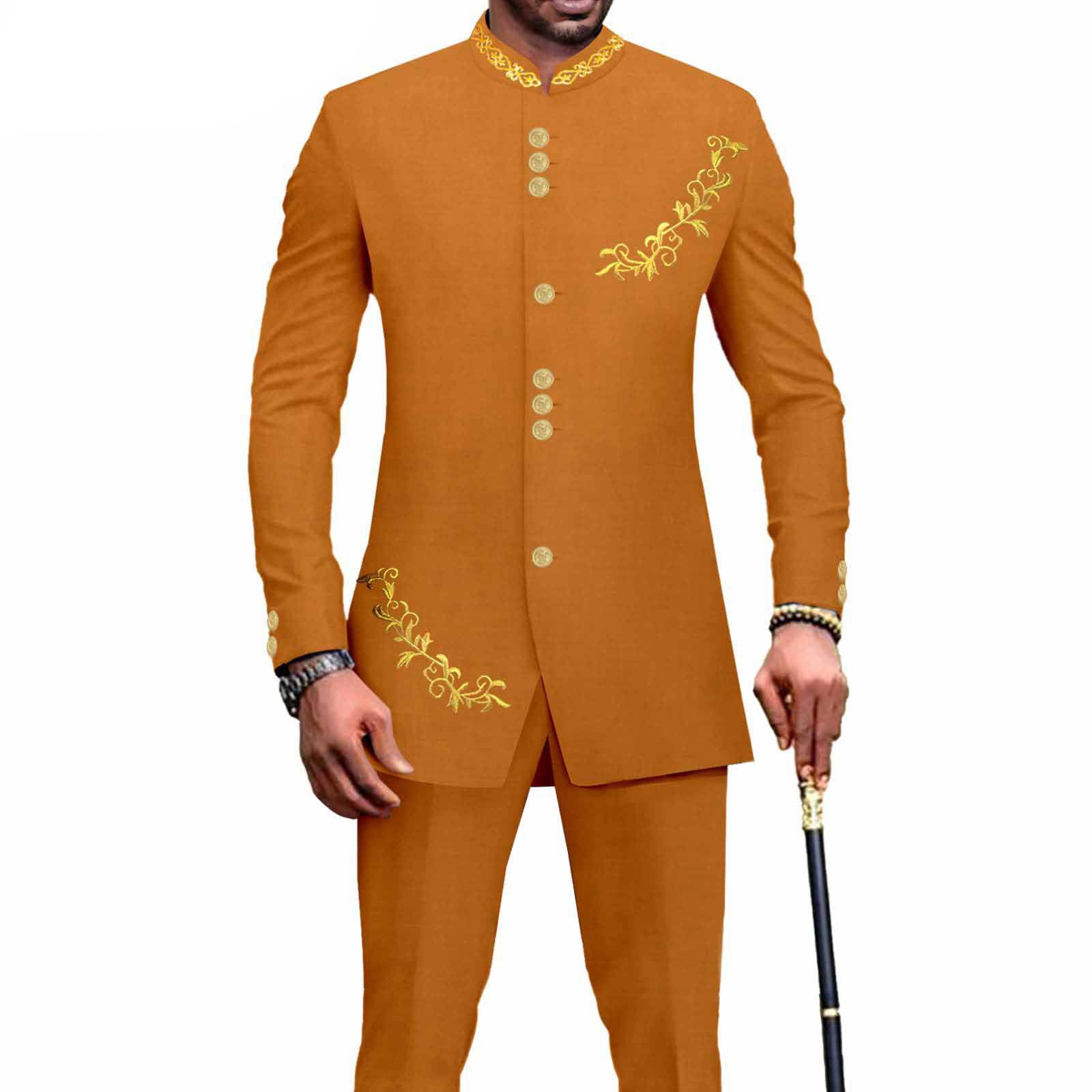 Privat Custom Men`s Bussiness Suit Slim Fit Embroidery Single Breasted Print Blazer and Pants Outfits African Clothes