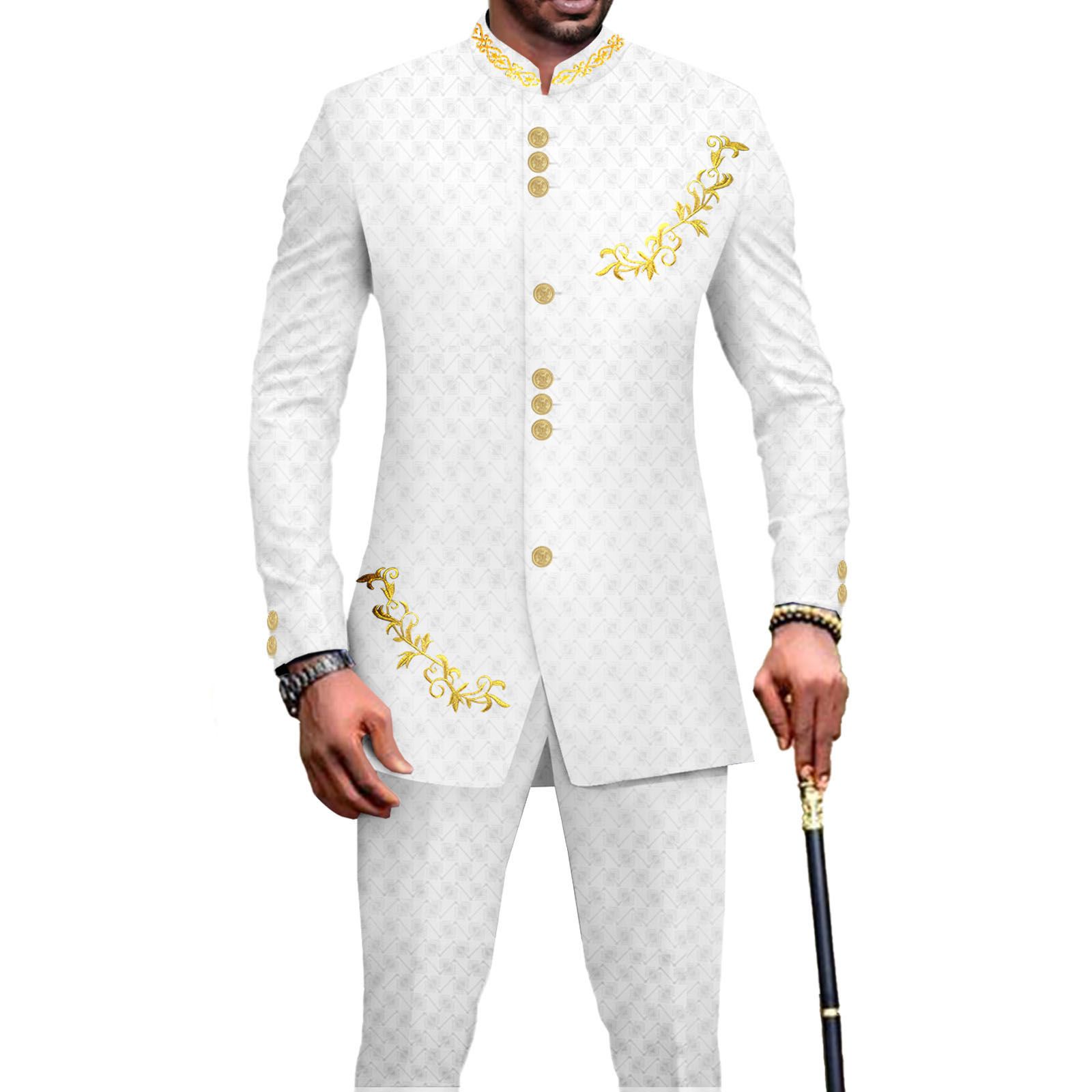 Privat Custom Men`s Bussiness Suit Slim Fit Embroidery Single Breasted Print Blazer and Pants Outfits African Clothes