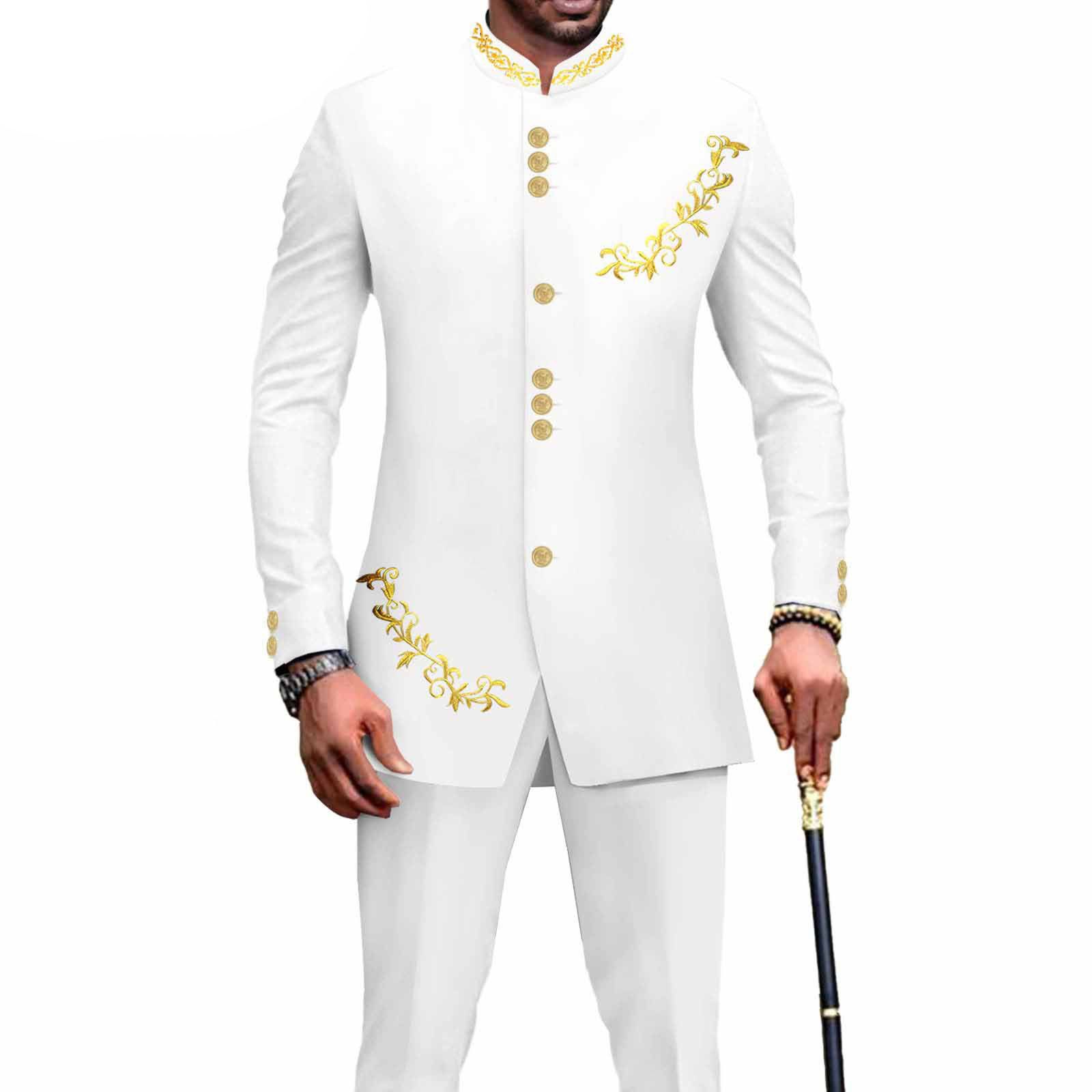Privat Custom Men`s Bussiness Suit Slim Fit Embroidery Single Breasted Print Blazer and Pants Outfits African Clothes