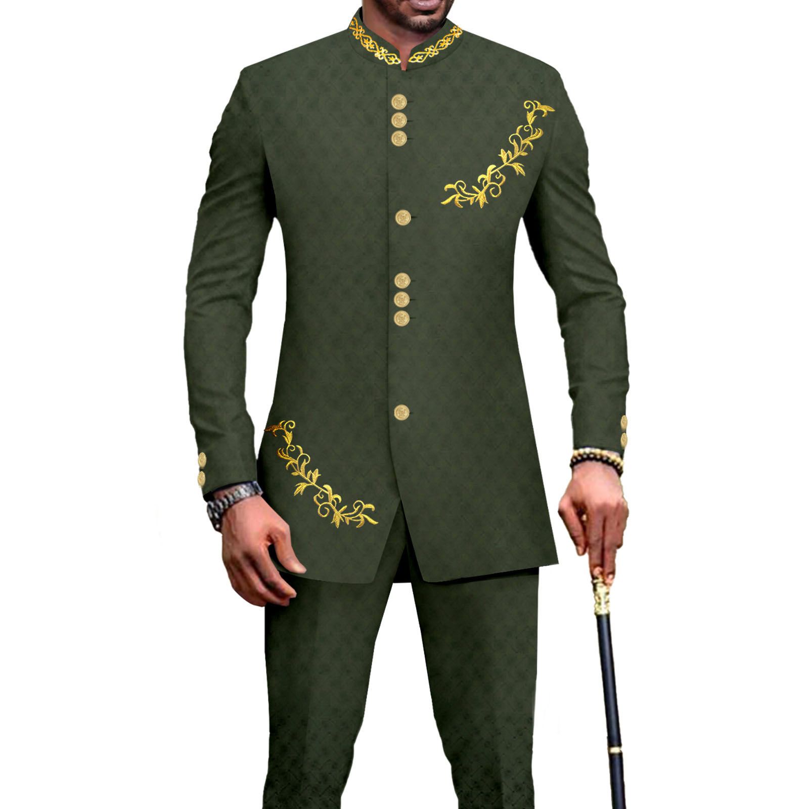 Privat Custom Men`s Bussiness Suit Slim Fit Embroidery Single Breasted Print Blazer and Pants Outfits African Clothes