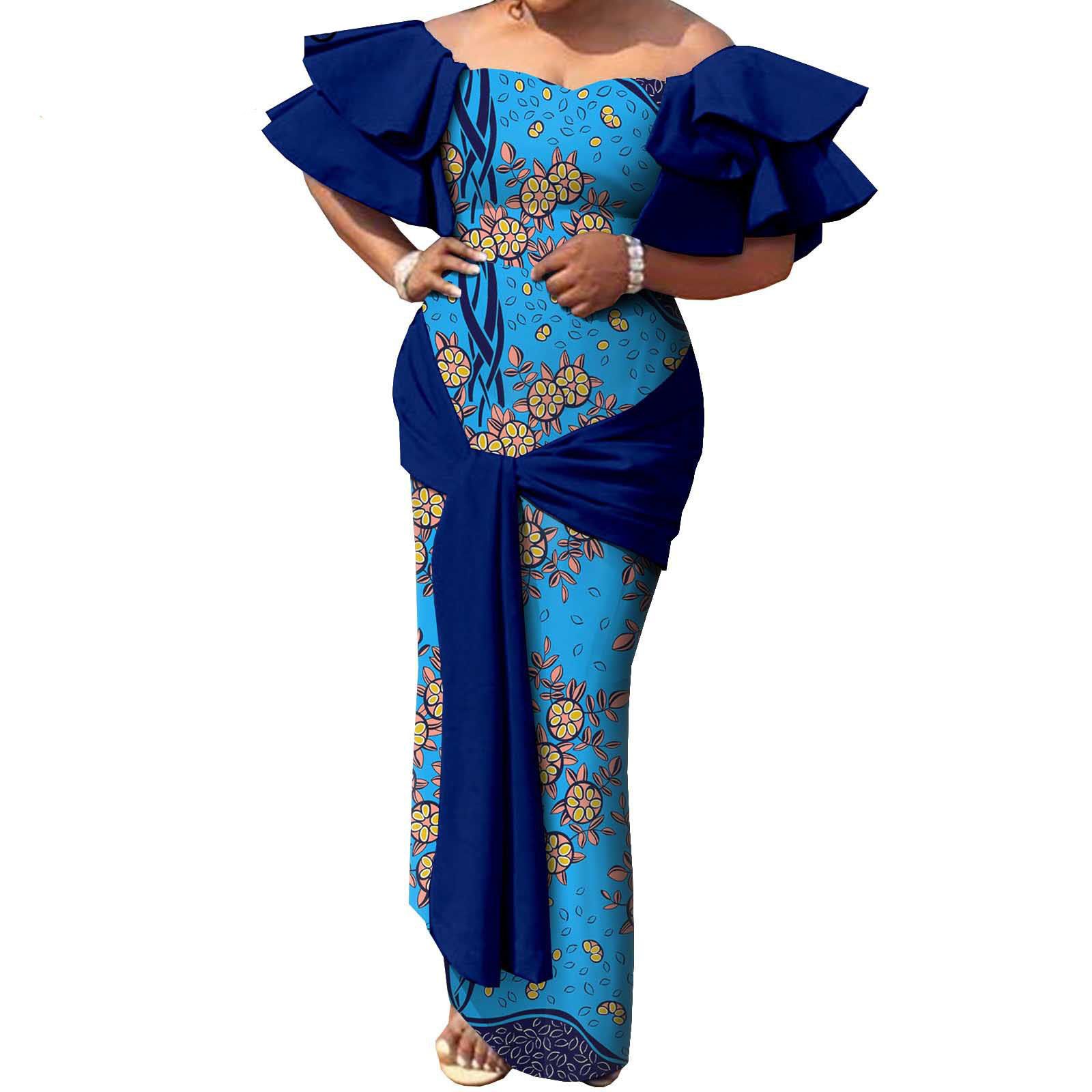 PRIVATE CUSTOM  PLUS SIZE Fashion Robe Africaine African Dresses for Women Flare Sleeve Elegant Dashiki Maxi Long Party Dresses Evening Gowns