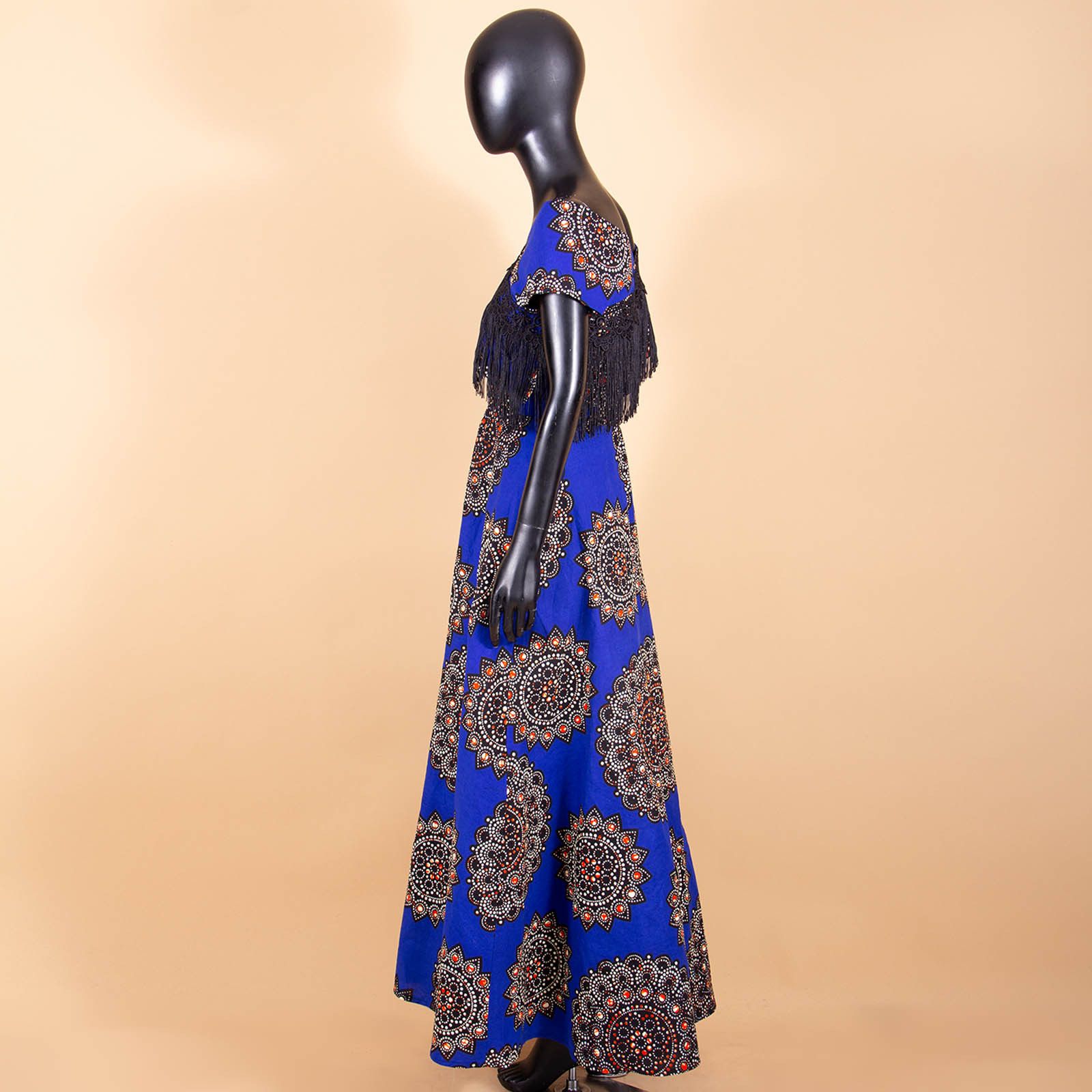 Private Custom Plus Size African Dresses for Women Tassel Short Sleeve Off Shoulder Maxi Dress High Waist Ankara Print Party Attire