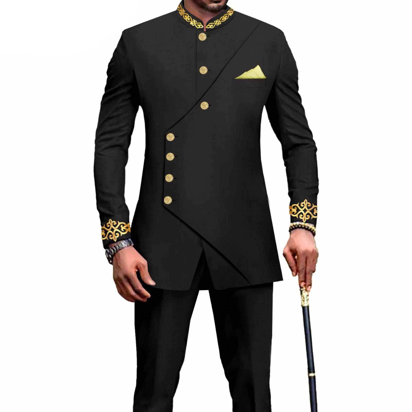 PRIVATE CUSTOM Men`s Business Suit African Clothes Embroidery Full Sleeve Double Breasted Print Blazer and Pants Set