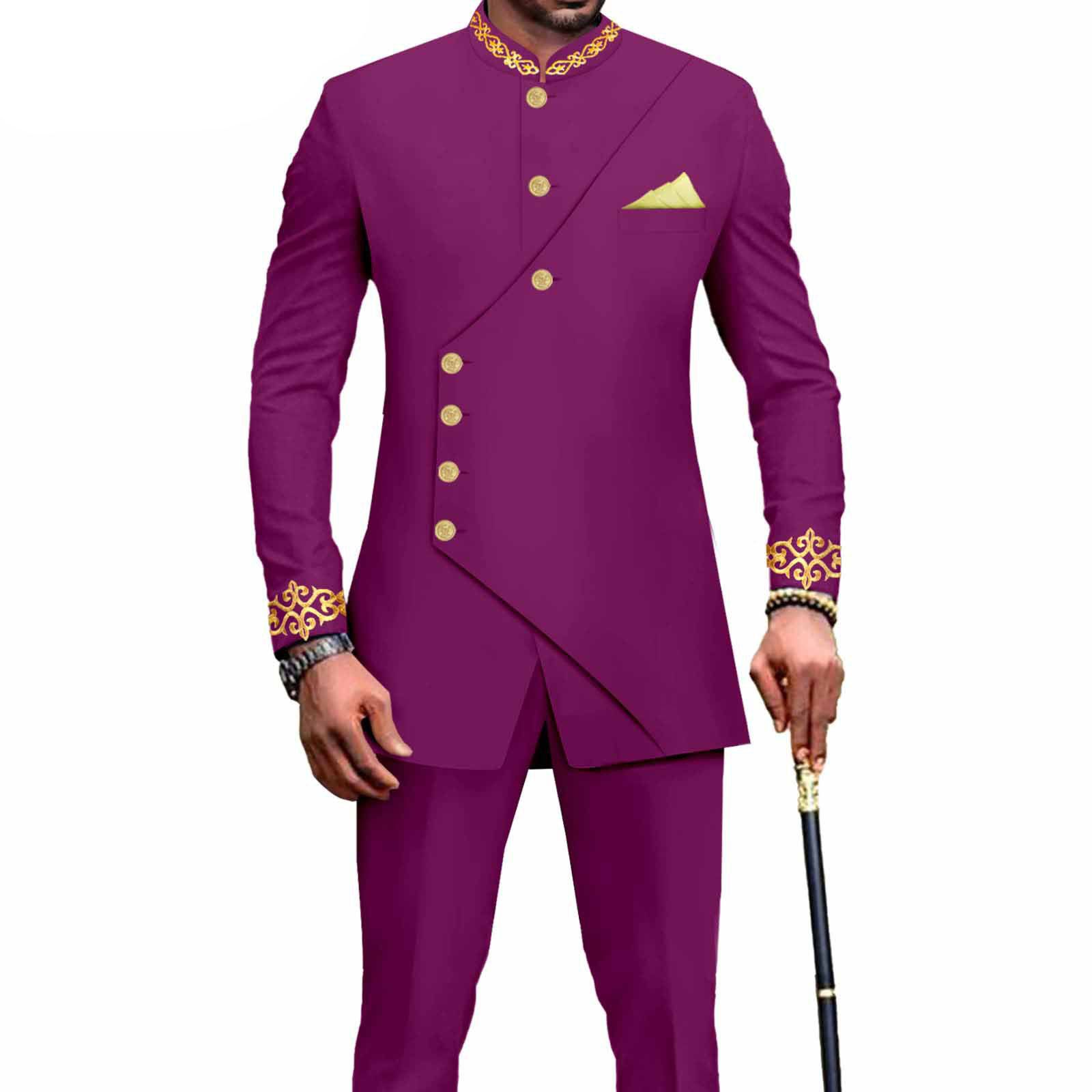 PRIVATE CUSTOM Men`s Business Suit African Clothes Embroidery Full Sleeve Double Breasted Print Blazer and Pants Set