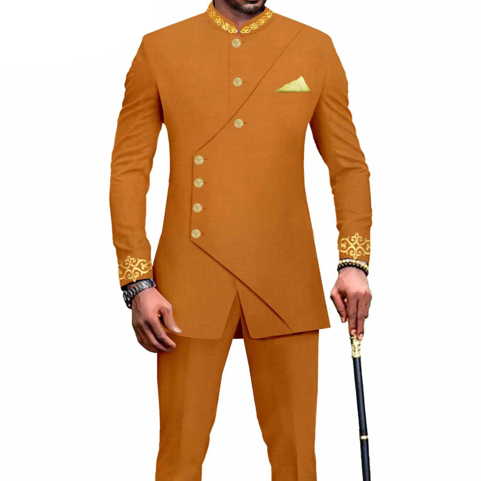 PRIVATE CUSTOM Men`s Business Suit African Clothes Embroidery Full Sleeve Double Breasted Print Blazer and Pants Set