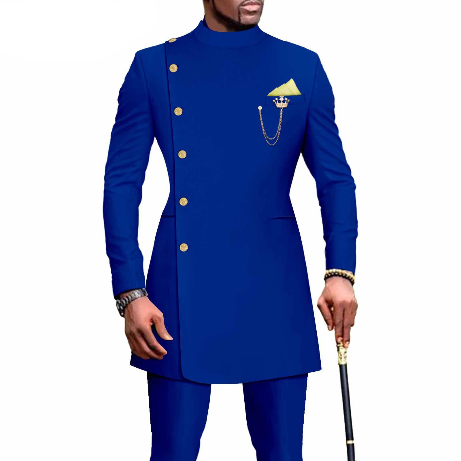 PRIVATE CUSTOM African Suits for Men Single Breasted Blazer and Pants 2 Piece Set Dashiki Outfits Ankara Attire for Wedding