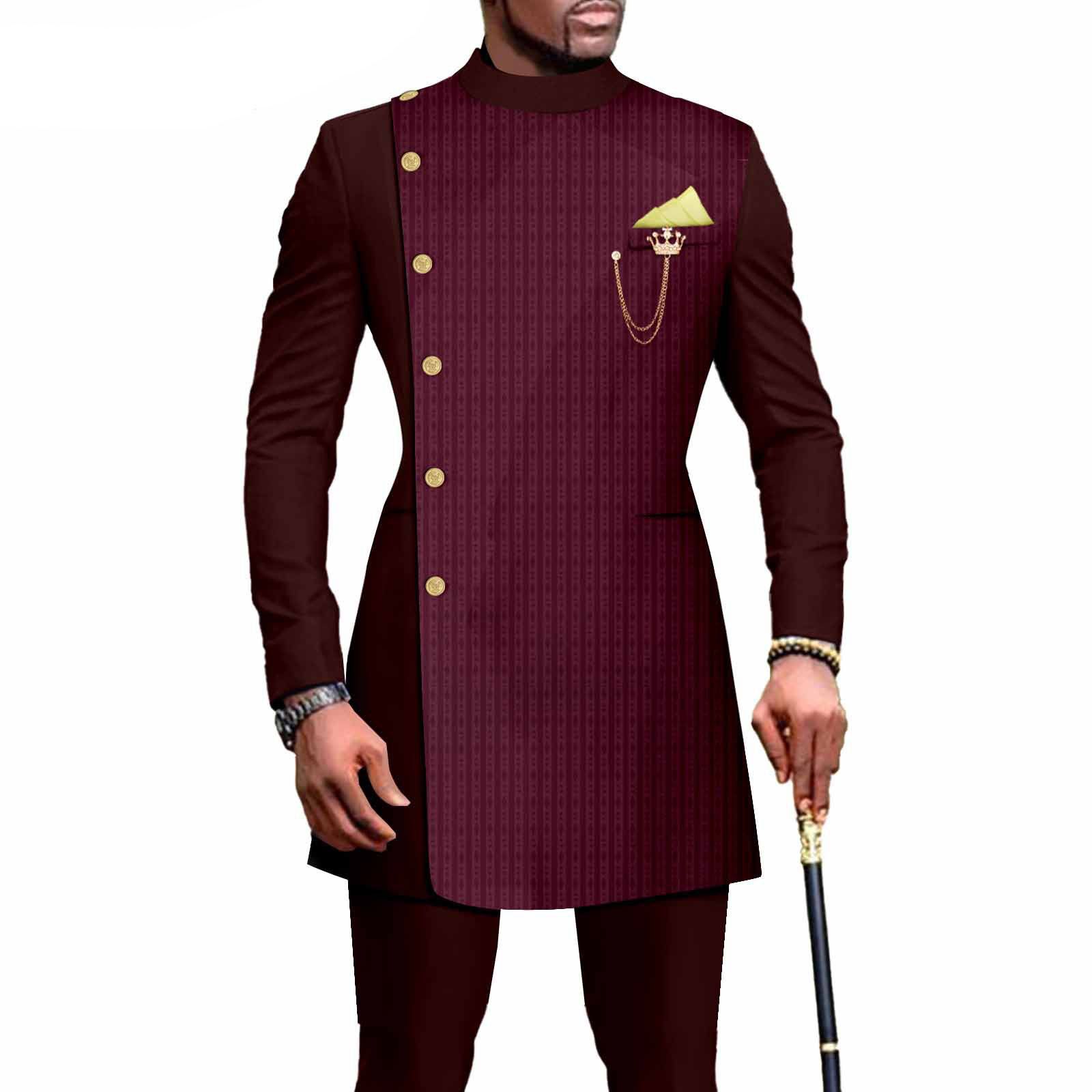 PRIVATE CUSTOM African Suits for Men Single Breasted Blazer and Pants 2 Piece Set Dashiki Outfits Ankara Attire for Wedding