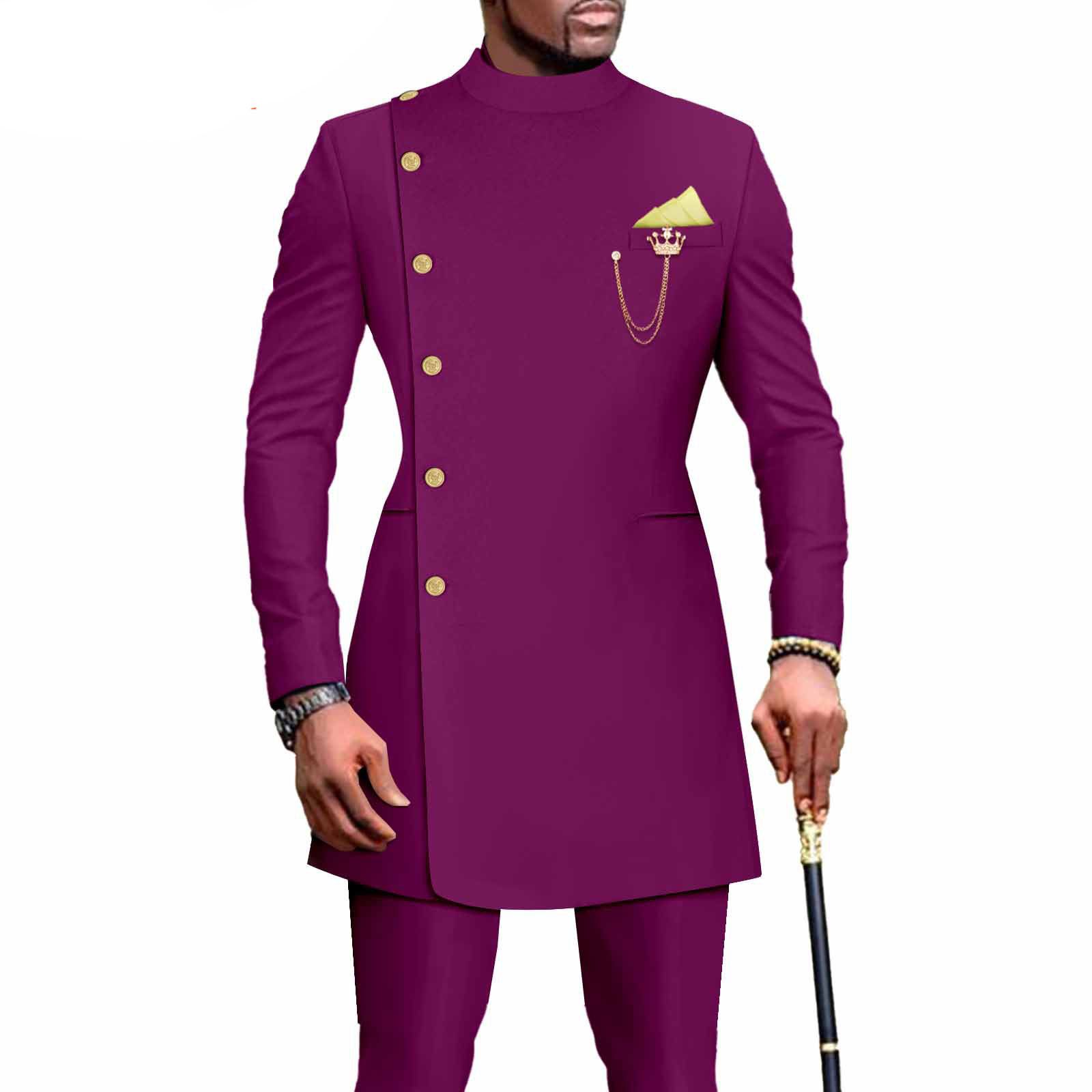PRIVATE CUSTOM African Suits for Men Single Breasted Blazer and Pants 2 Piece Set Dashiki Outfits Ankara Attire for Wedding