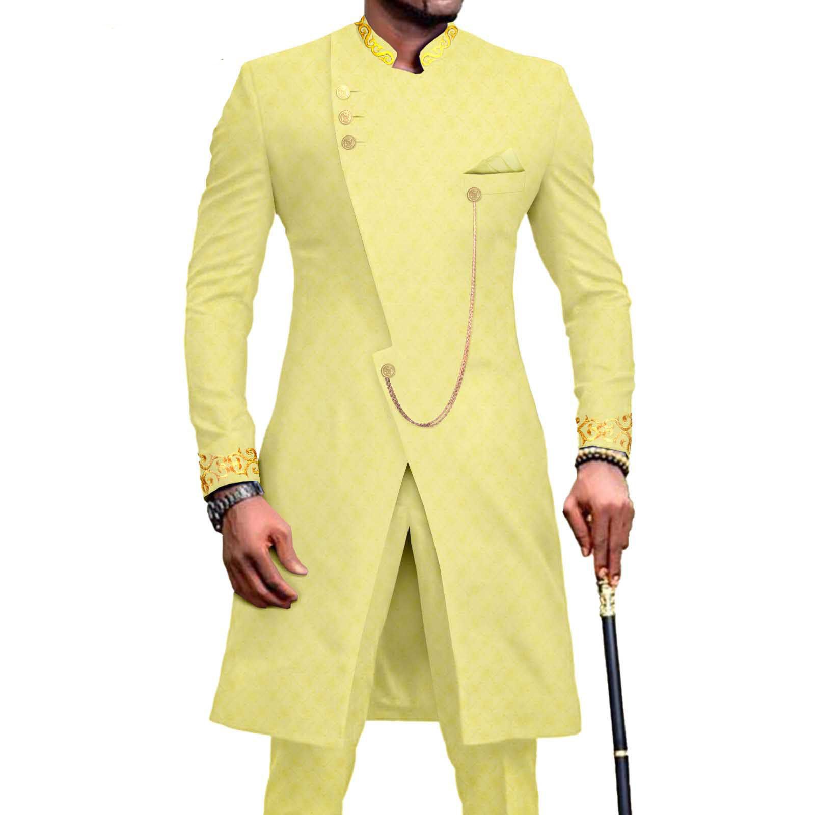African Suits for Men Dashiki Embroidery Jackets and Pants 2 Piece Set Slim Fit Formal Outfits Wedding