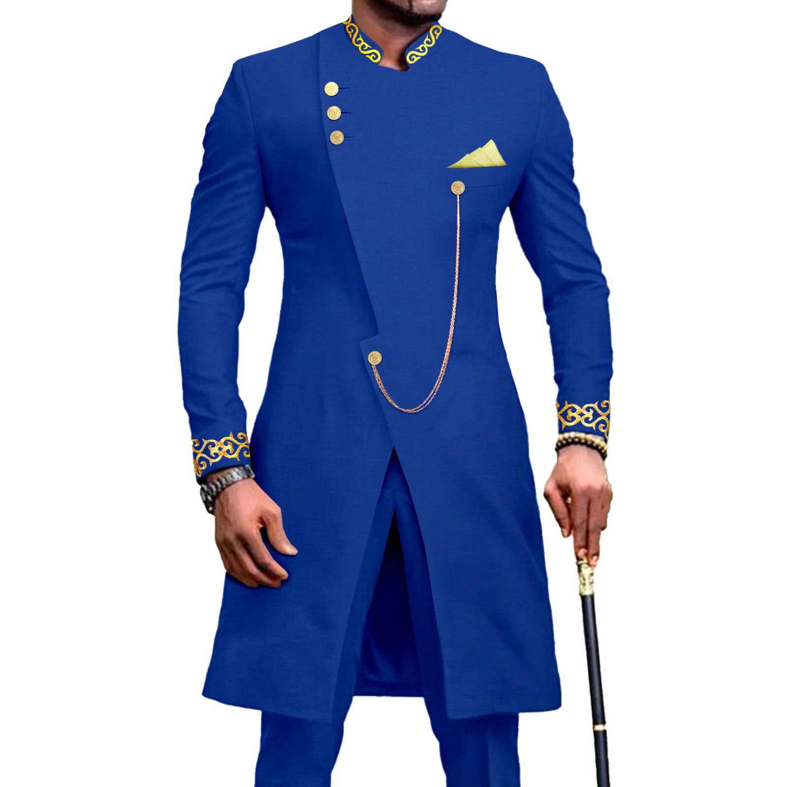 African Suits for Men Dashiki Embroidery Jackets and Pants 2 Piece Set Slim Fit Formal Outfits Wedding