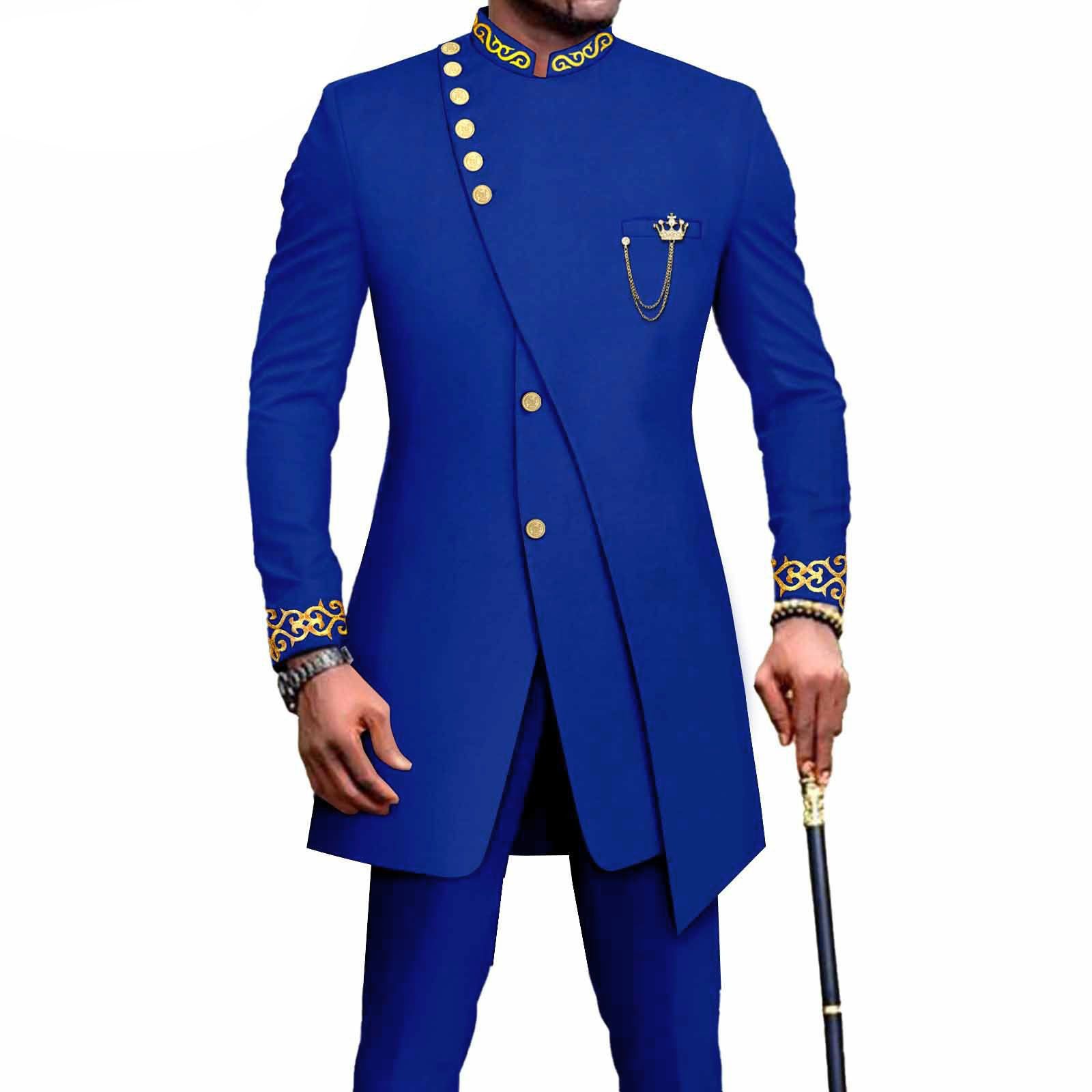 PRIVATE CUSTOM African Suits for Men Slim Fit Single Breasted Blazer and Pants Set Wax printing Business Dress Suit Party Wedding Evening
