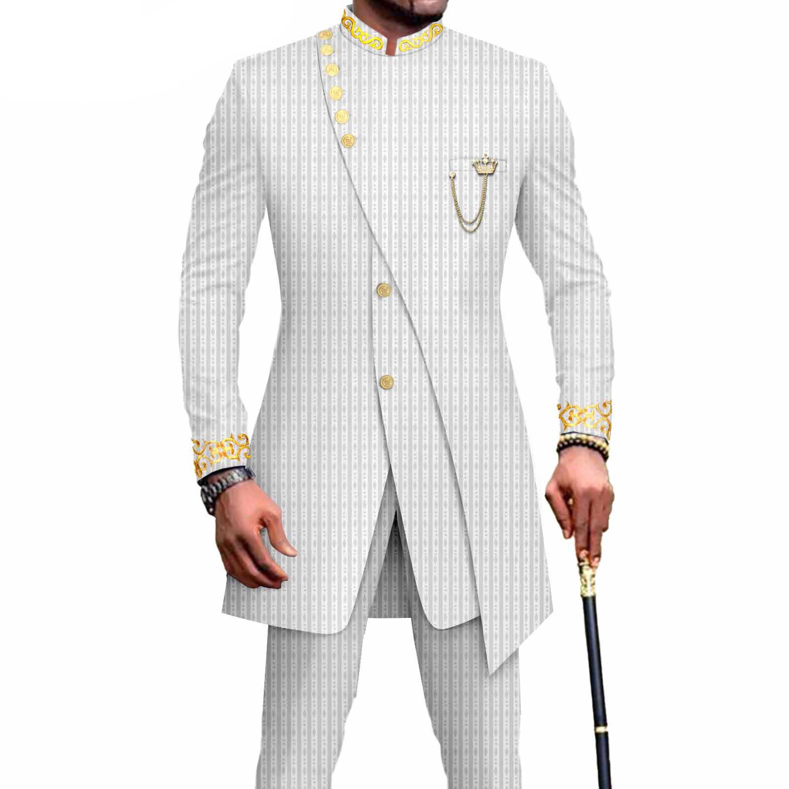 PRIVATE CUSTOM African Suits for Men Slim Fit Single Breasted Blazer and Pants Set Wax printing Business Dress Suit Party Wedding Evening