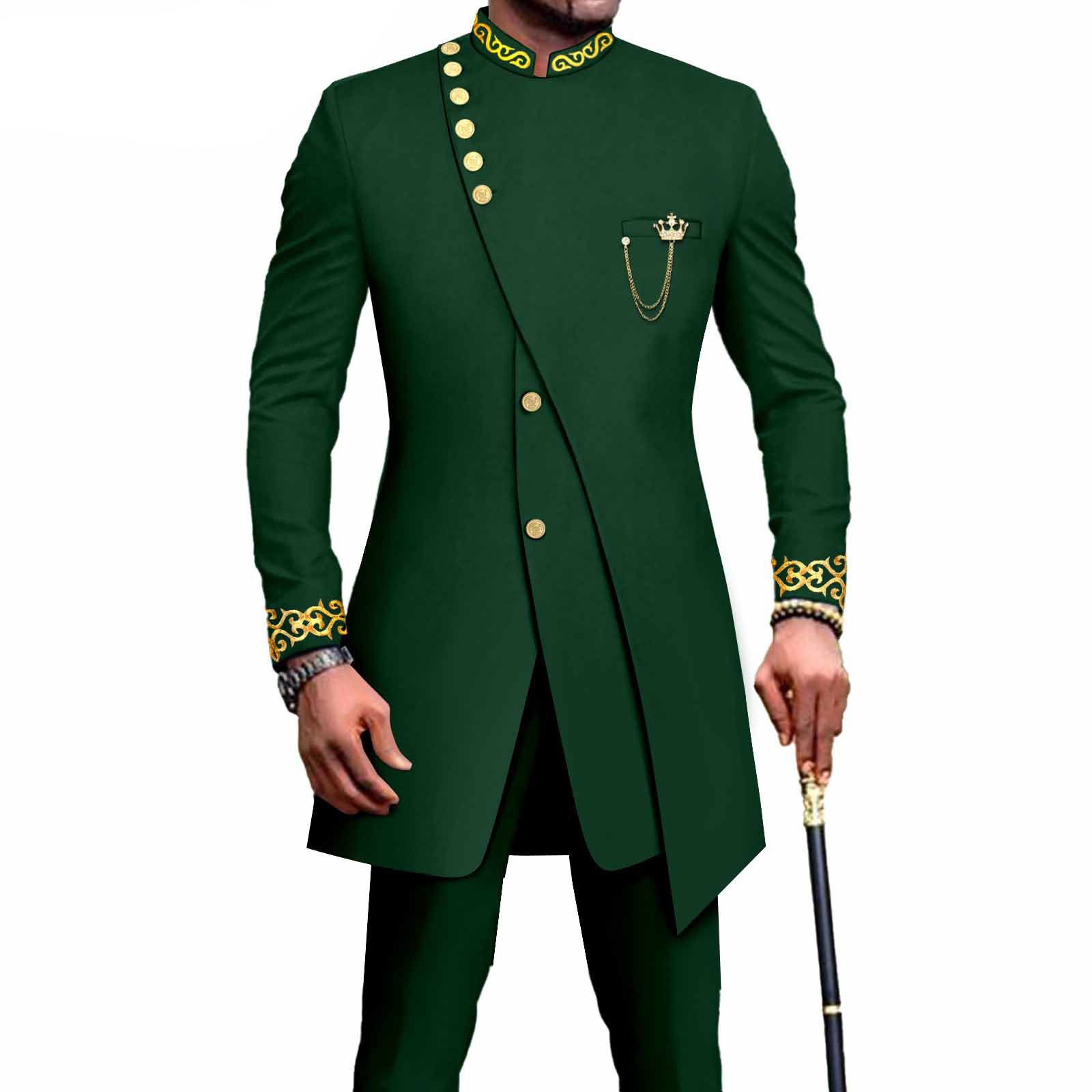 PRIVATE CUSTOM African Suits for Men Slim Fit Single Breasted Blazer and Pants Set Wax printing Business Dress Suit Party Wedding Evening