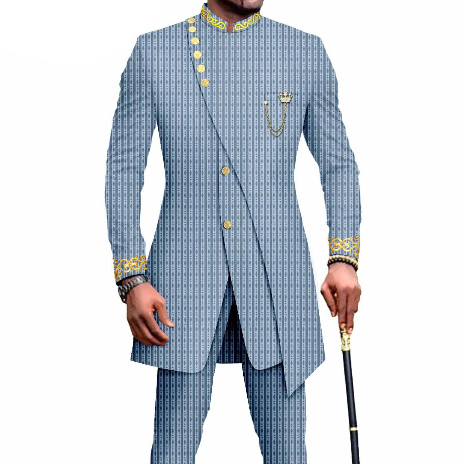 PRIVATE CUSTOM African Suits for Men Slim Fit Single Breasted Blazer and Pants Set Wax printing Business Dress Suit Party Wedding Evening