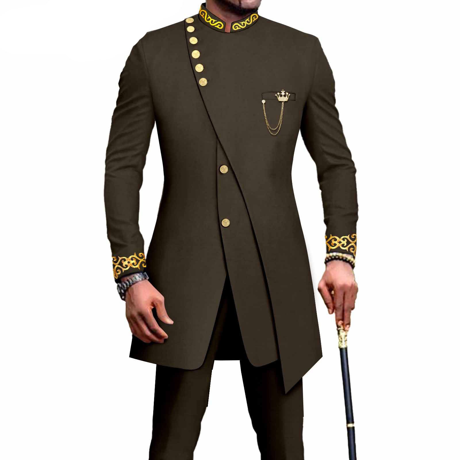 PRIVATE CUSTOM African Suits for Men Slim Fit Single Breasted Blazer and Pants Set Wax printing Business Dress Suit Party Wedding Evening