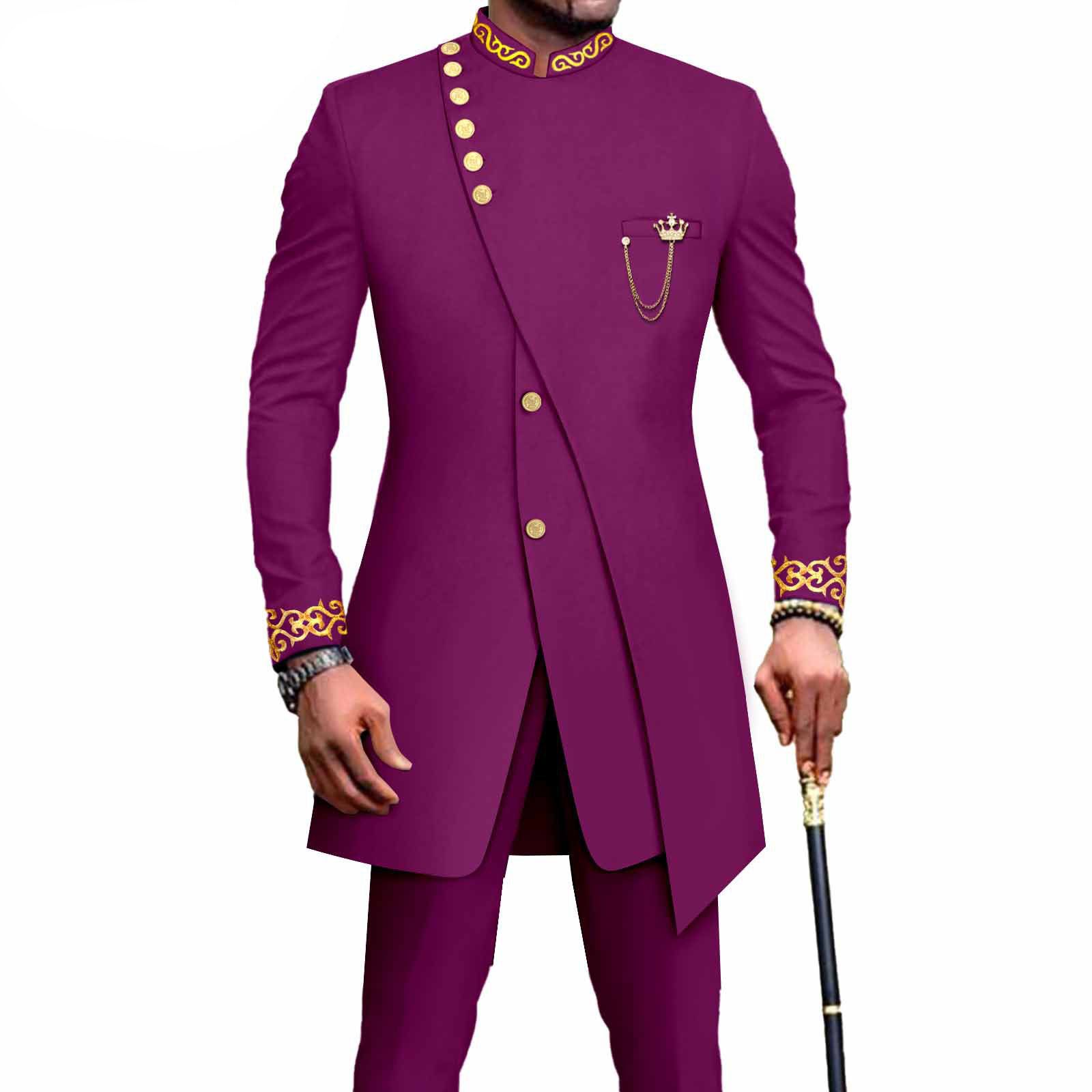 PRIVATE CUSTOM African Suits for Men Slim Fit Single Breasted Blazer and Pants Set Wax printing Business Dress Suit Party Wedding Evening