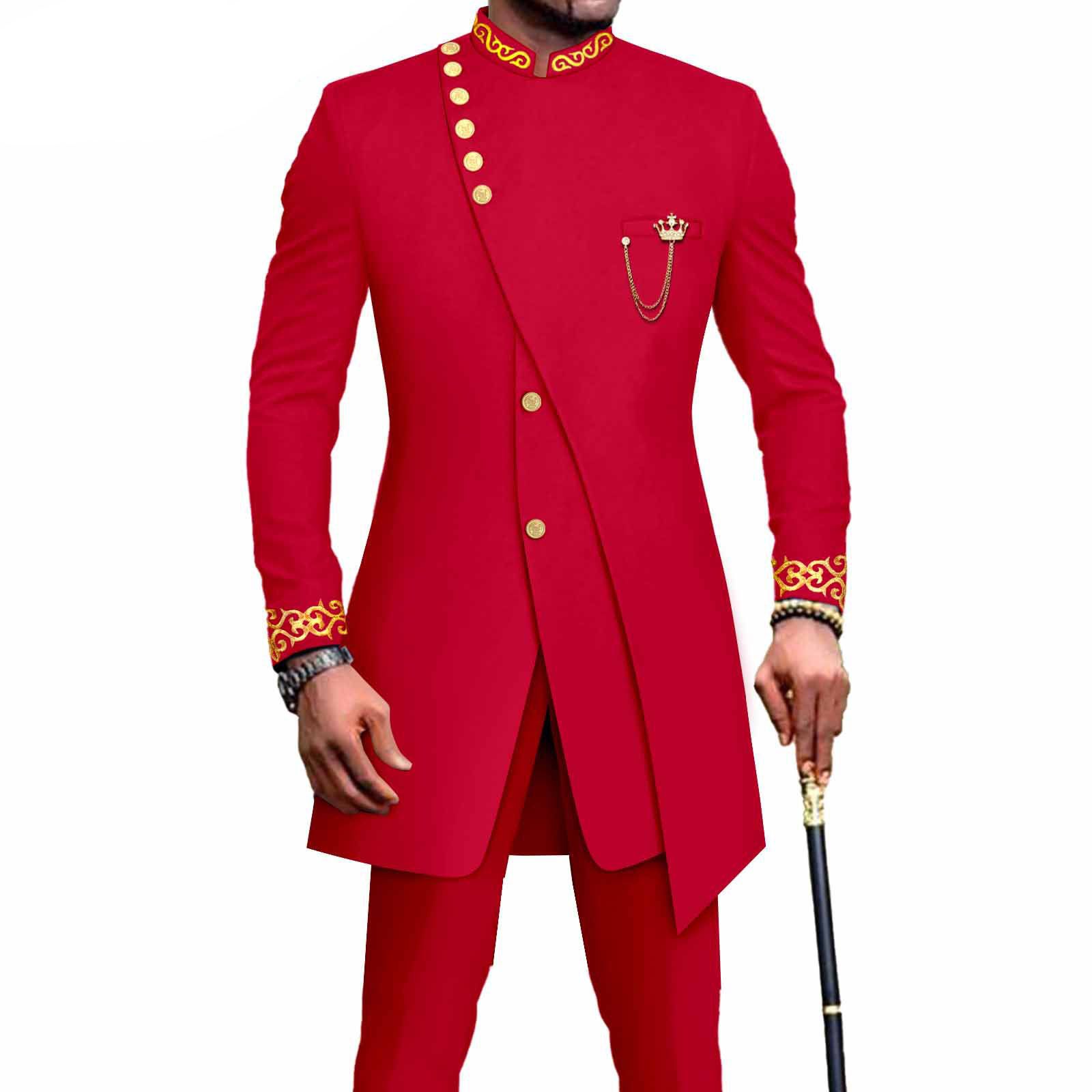 PRIVATE CUSTOM African Suits for Men Slim Fit Single Breasted Blazer and Pants Set Wax printing Business Dress Suit Party Wedding Evening