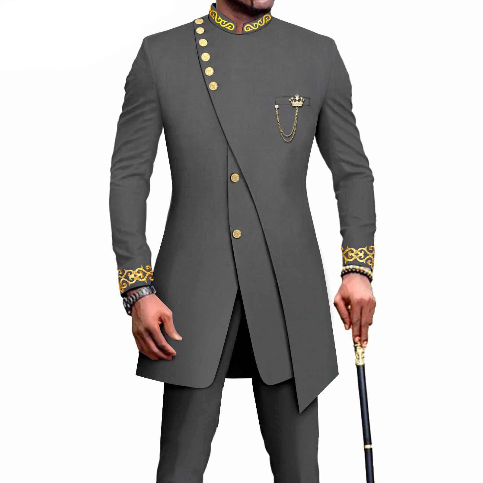PRIVATE CUSTOM African Suits for Men Slim Fit Single Breasted Blazer and Pants Set Wax printing Business Dress Suit Party Wedding Evening