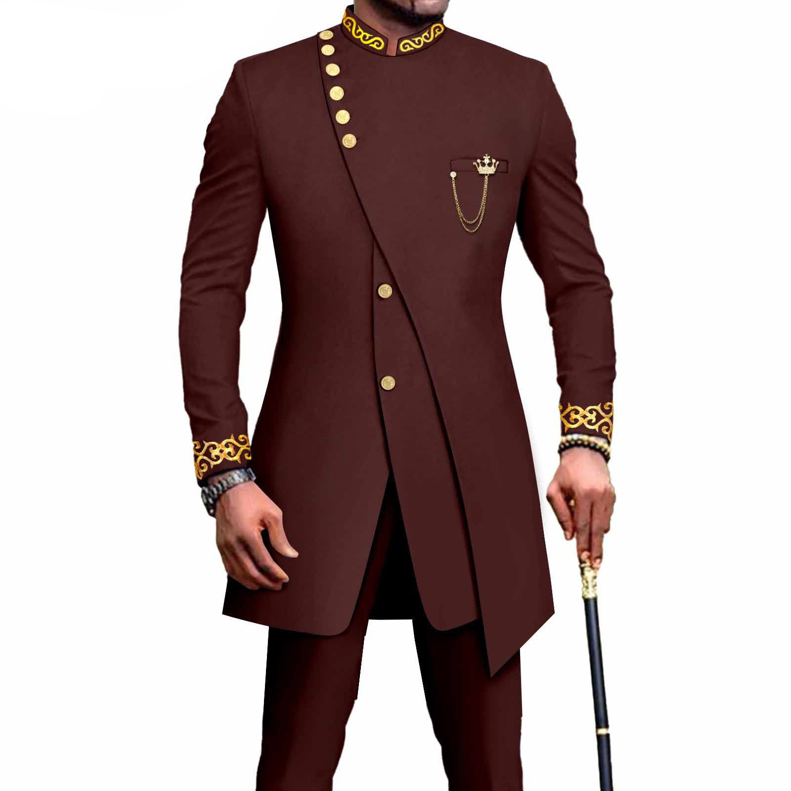 PRIVATE CUSTOM African Suits for Men Slim Fit Single Breasted Blazer and Pants Set Wax printing Business Dress Suit Party Wedding Evening