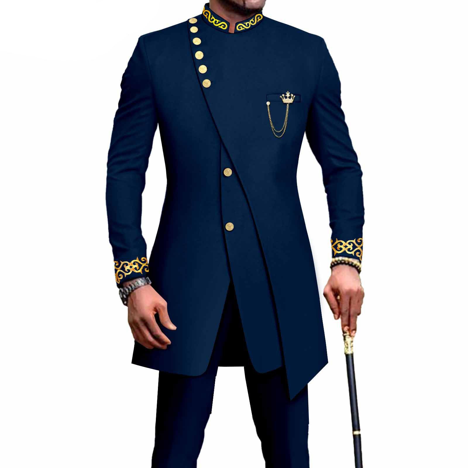 PRIVATE CUSTOM African Suits for Men Slim Fit Single Breasted Blazer and Pants Set Wax printing Business Dress Suit Party Wedding Evening