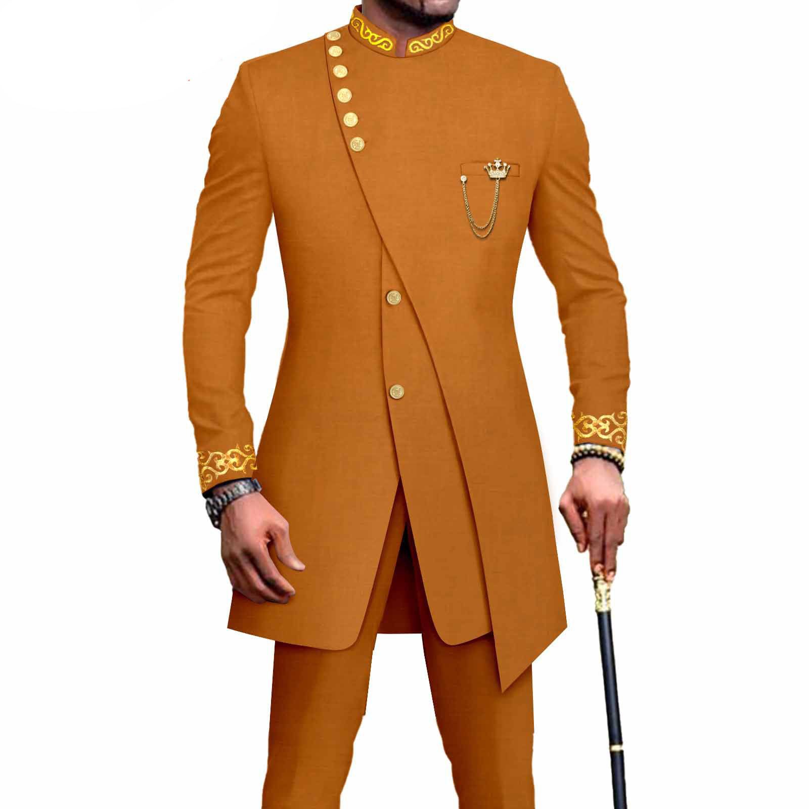 PRIVATE CUSTOM African Suits for Men Slim Fit Single Breasted Blazer and Pants Set Wax printing Business Dress Suit Party Wedding Evening