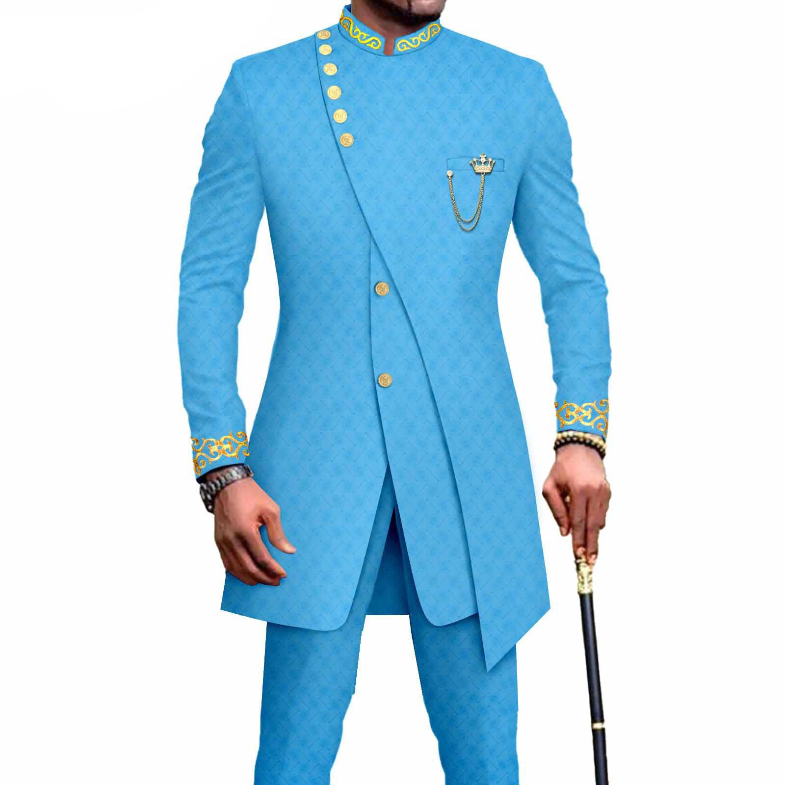PRIVATE CUSTOM African Suits for Men Slim Fit Single Breasted Blazer and Pants Set Wax printing Business Dress Suit Party Wedding Evening