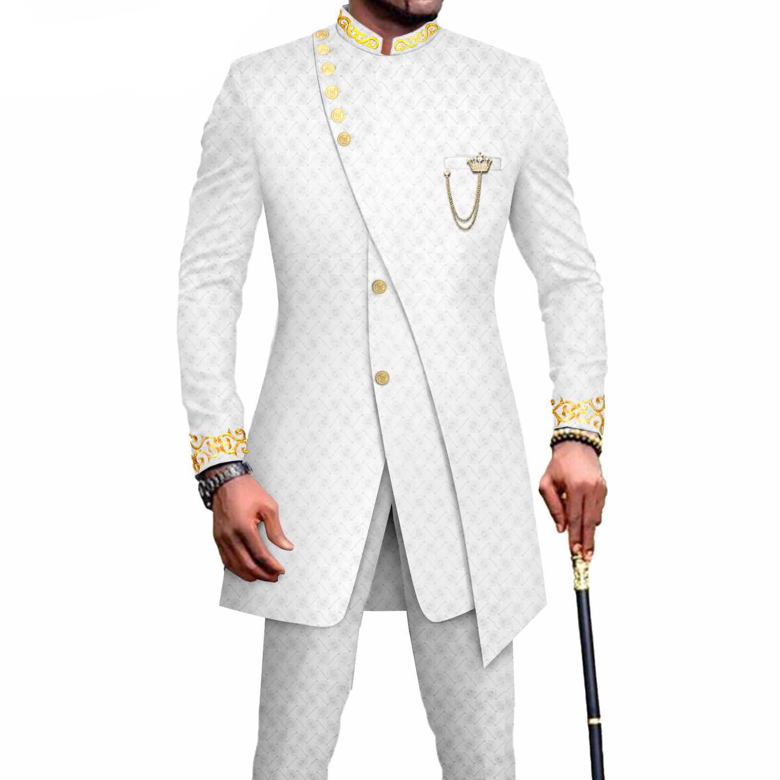 PRIVATE CUSTOM African Suits for Men Slim Fit Single Breasted Blazer and Pants Set Wax printing Business Dress Suit Party Wedding Evening
