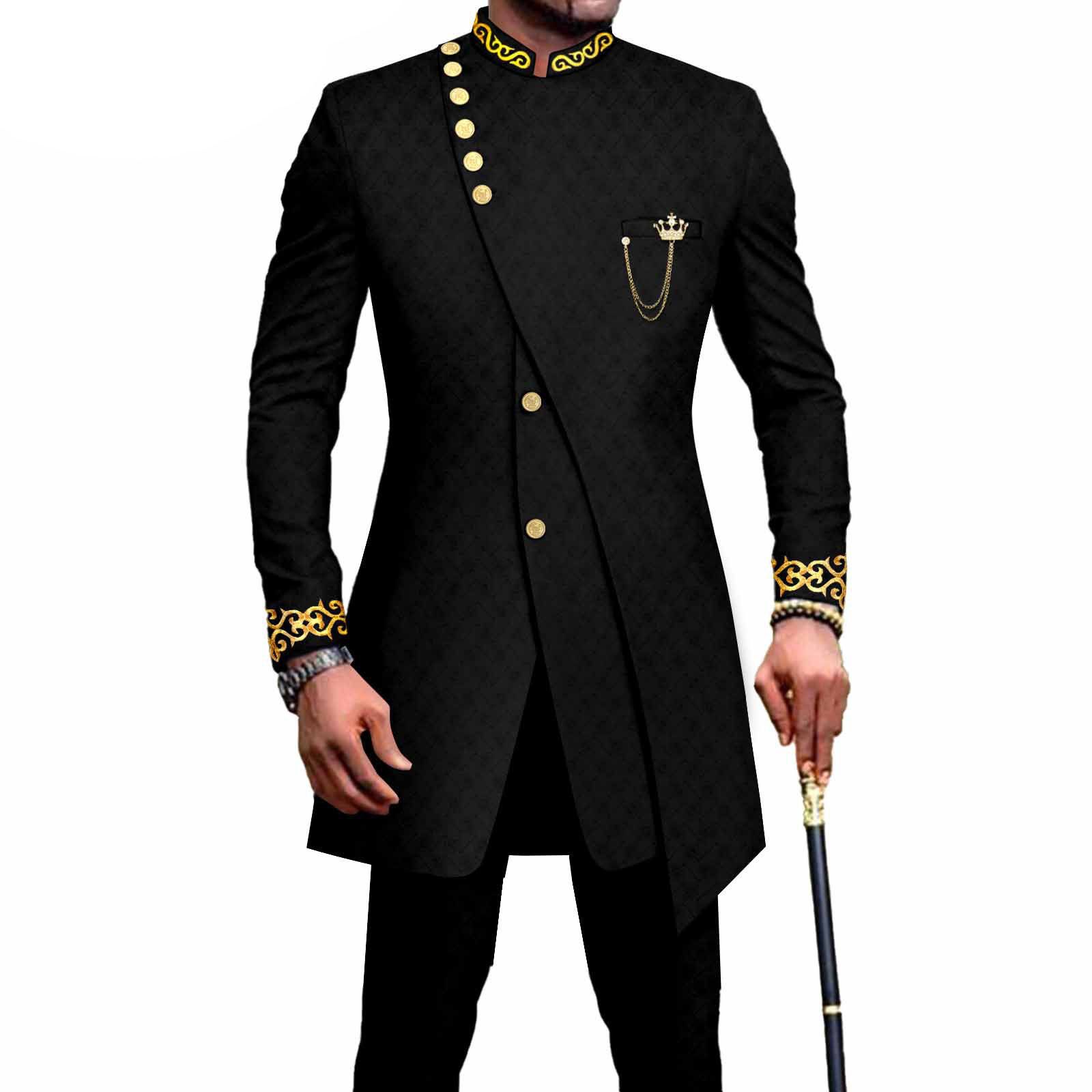 PRIVATE CUSTOM African Suits for Men Slim Fit Single Breasted Blazer and Pants Set Wax printing Business Dress Suit Party Wedding Evening