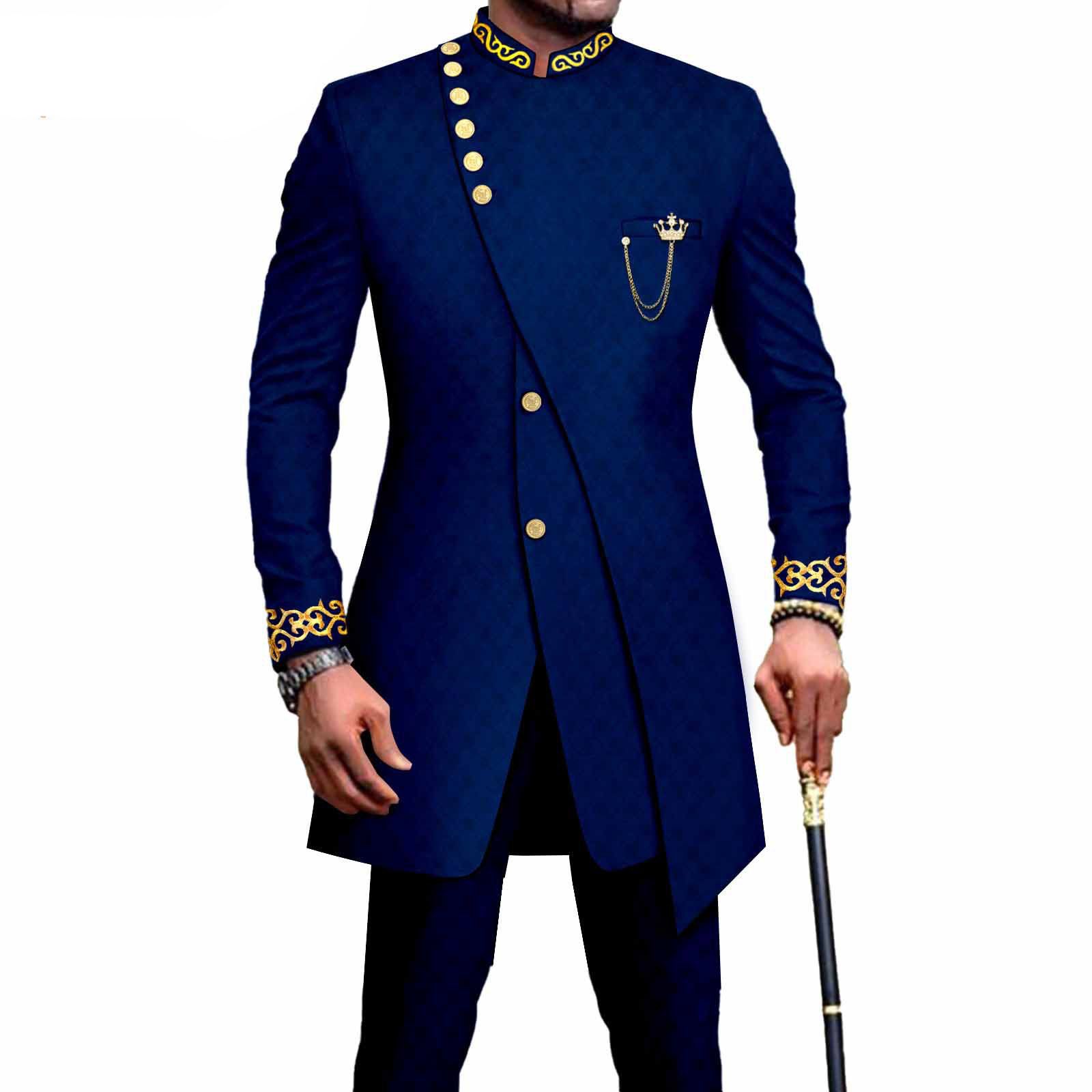 PRIVATE CUSTOM African Suits for Men Slim Fit Single Breasted Blazer and Pants Set Wax printing Business Dress Suit Party Wedding Evening
