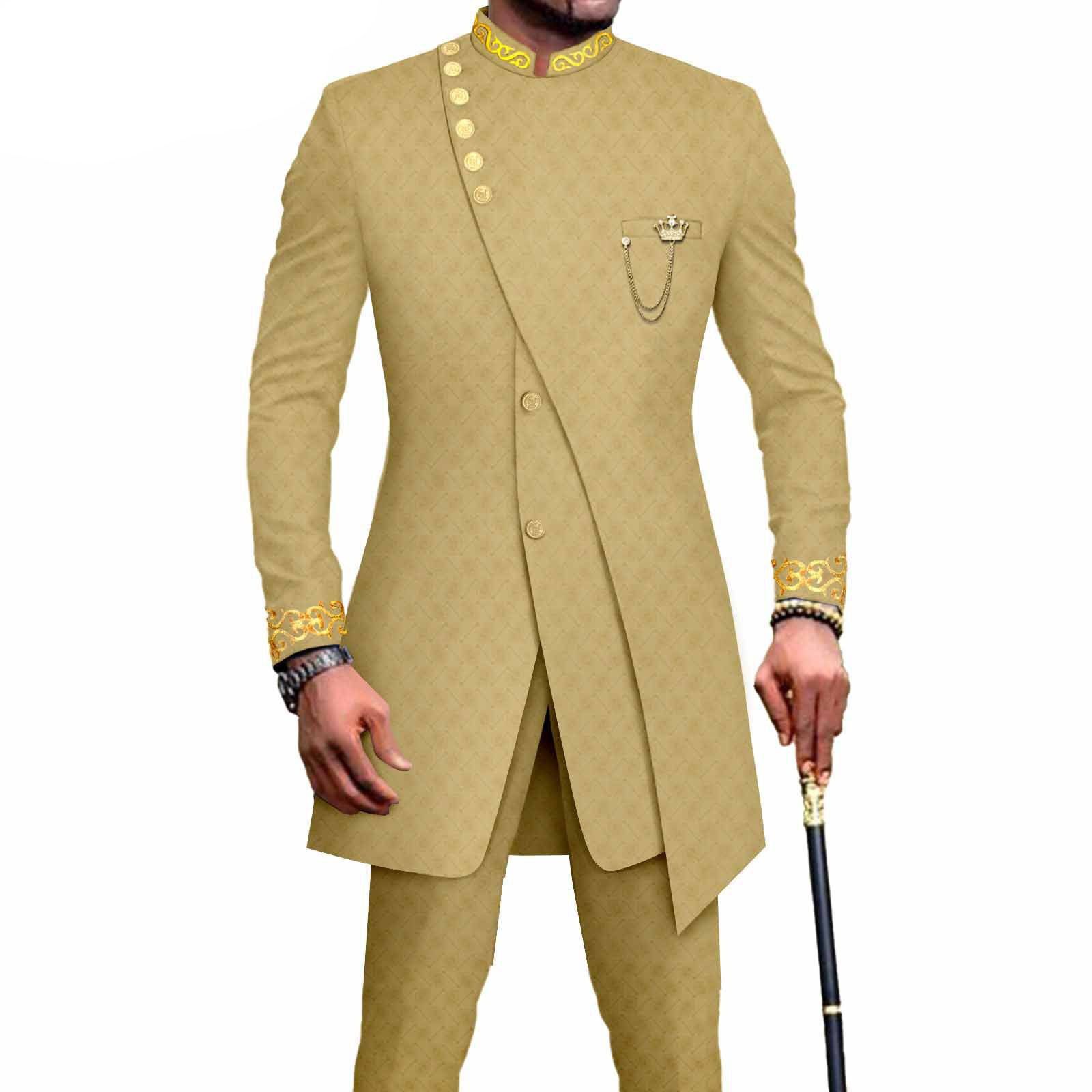 PRIVATE CUSTOM African Suits for Men Slim Fit Single Breasted Blazer and Pants Set Wax printing Business Dress Suit Party Wedding Evening