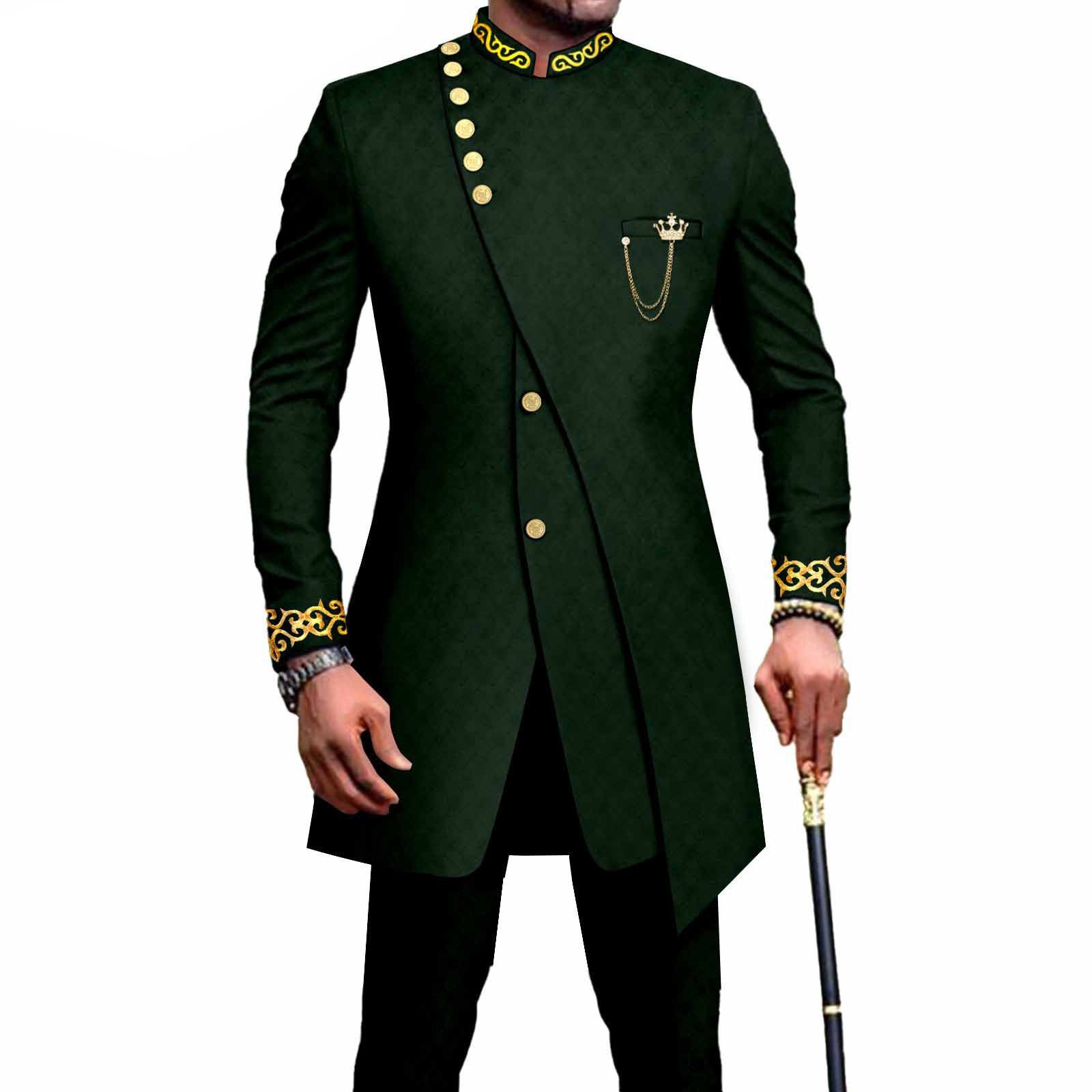 PRIVATE CUSTOM African Suits for Men Slim Fit Single Breasted Blazer and Pants Set Wax printing Business Dress Suit Party Wedding Evening