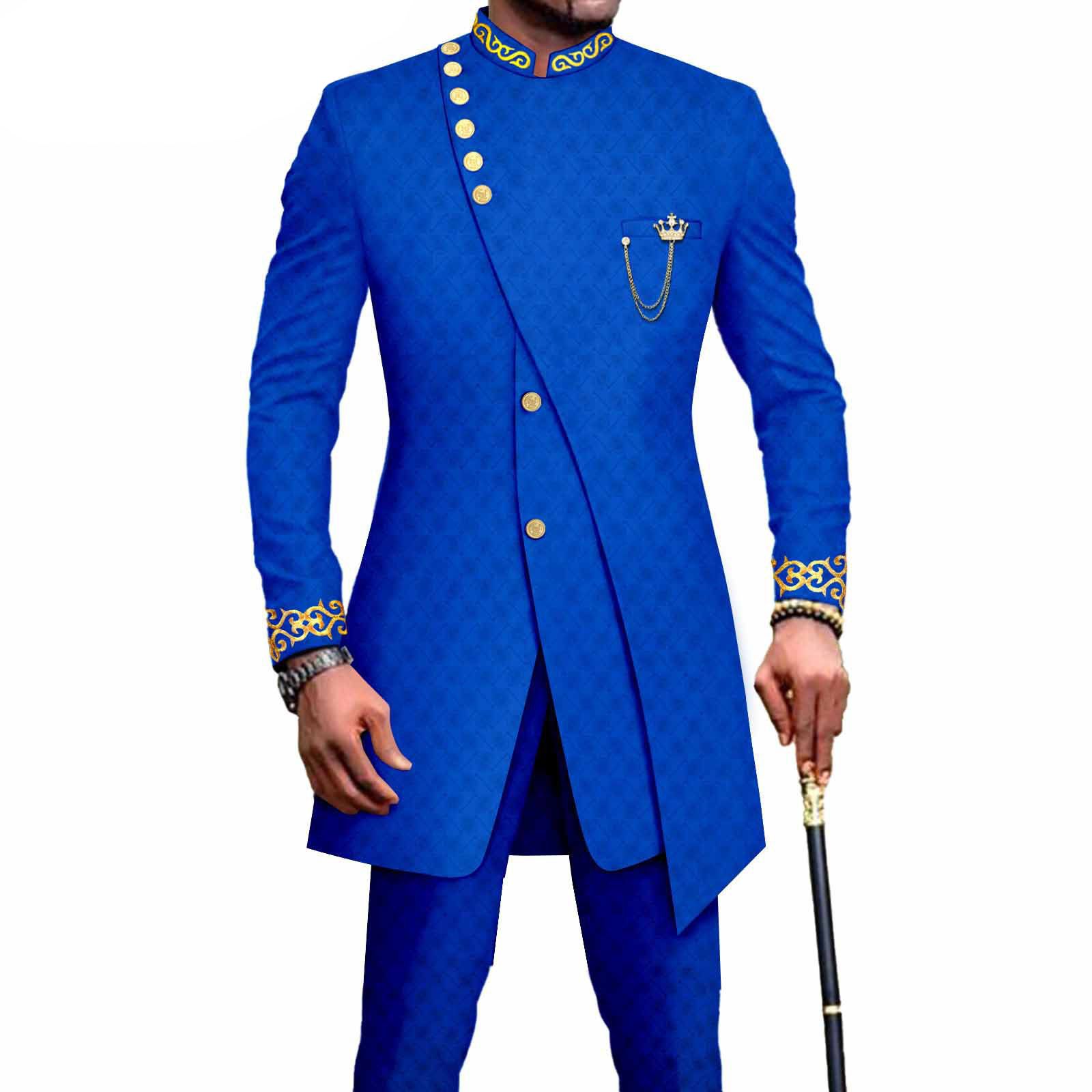 PRIVATE CUSTOM African Suits for Men Slim Fit Single Breasted Blazer and Pants Set Wax printing Business Dress Suit Party Wedding Evening