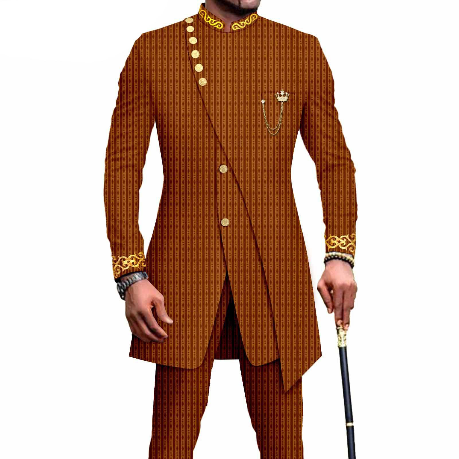 PRIVATE CUSTOM African Suits for Men Slim Fit Single Breasted Blazer and Pants Set Wax printing Business Dress Suit Party Wedding Evening
