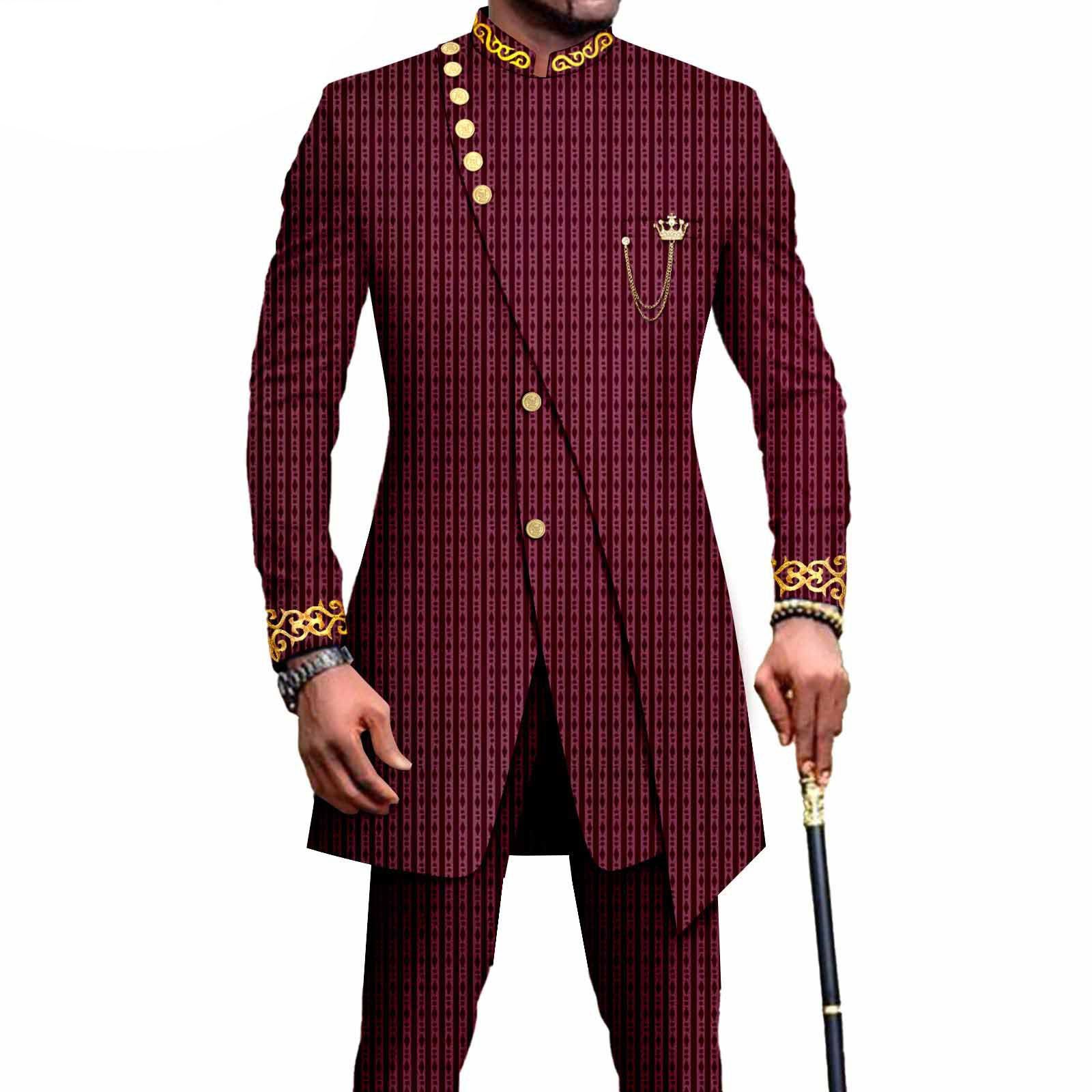 PRIVATE CUSTOM African Suits for Men Slim Fit Single Breasted Blazer and Pants Set Wax printing Business Dress Suit Party Wedding Evening