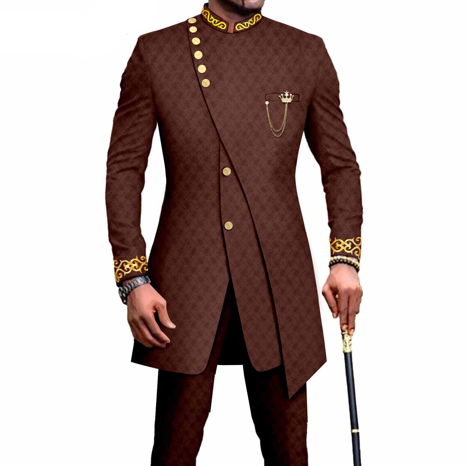 PRIVATE CUSTOM African Suits for Men Slim Fit Single Breasted Blazer and Pants Set Wax printing Business Dress Suit Party Wedding Evening