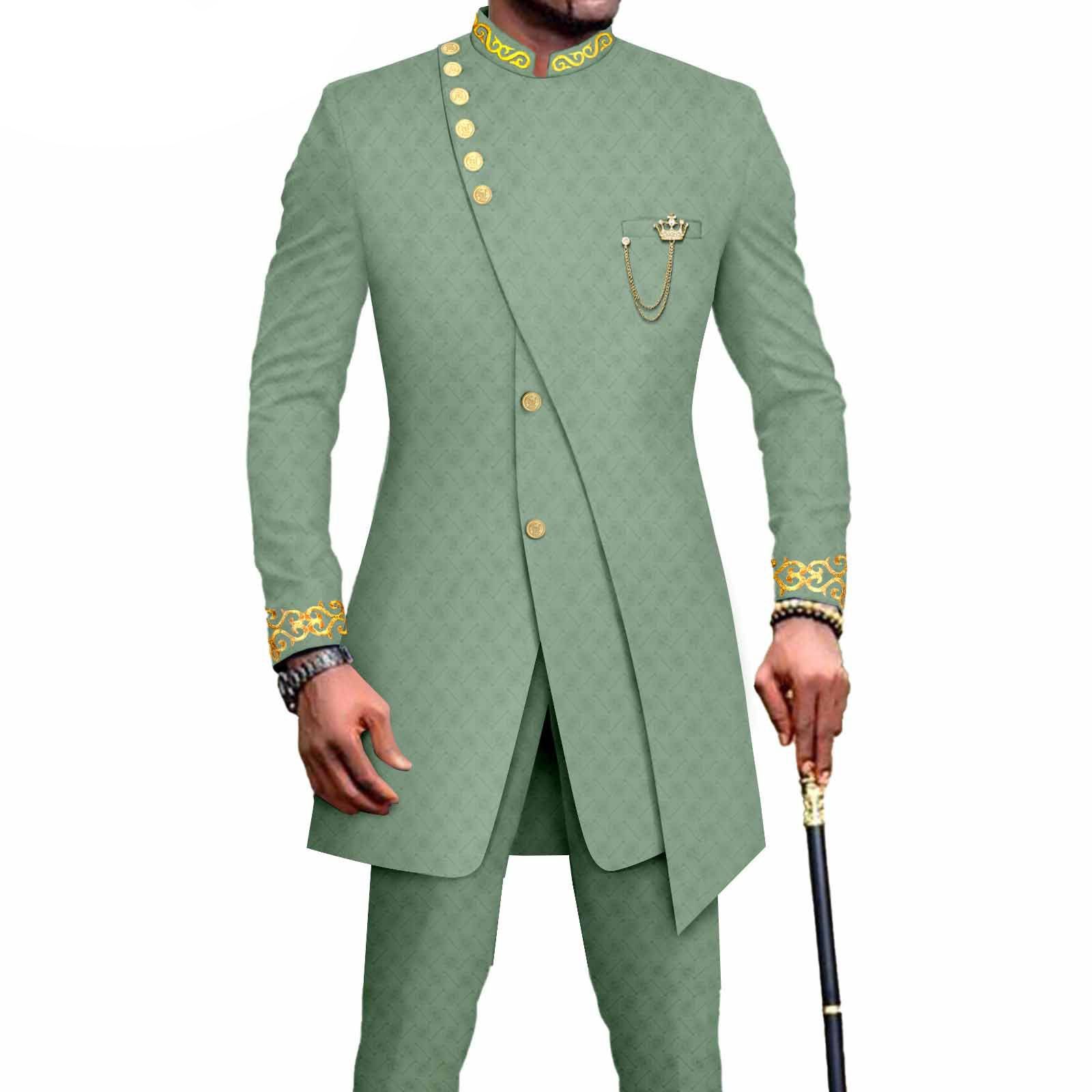 PRIVATE CUSTOM African Suits for Men Slim Fit Single Breasted Blazer and Pants Set Wax printing Business Dress Suit Party Wedding Evening