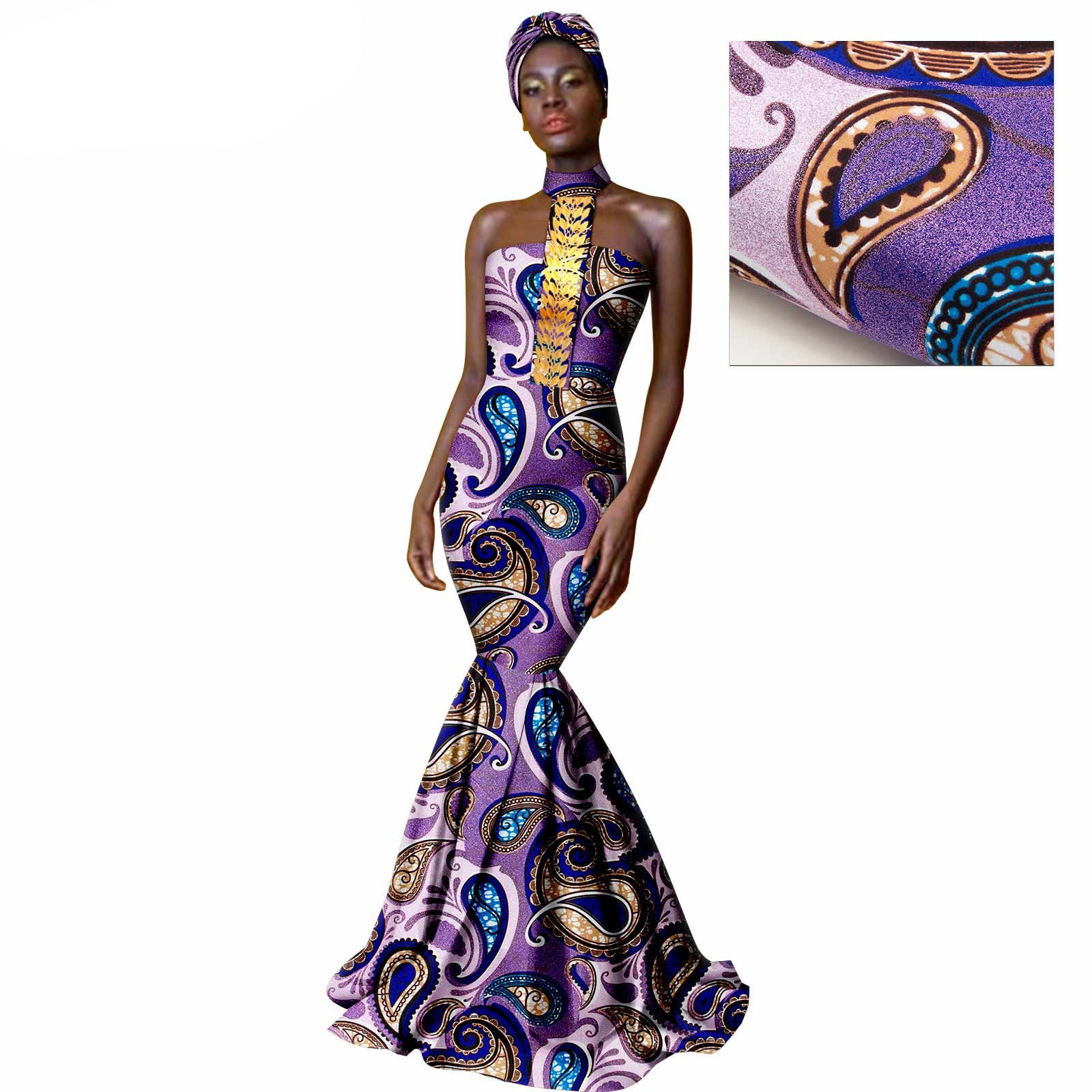 African Dresses for Women with Head Scarf Dashiki Ankara Traditional Casual Bodycon Mermaid Dress