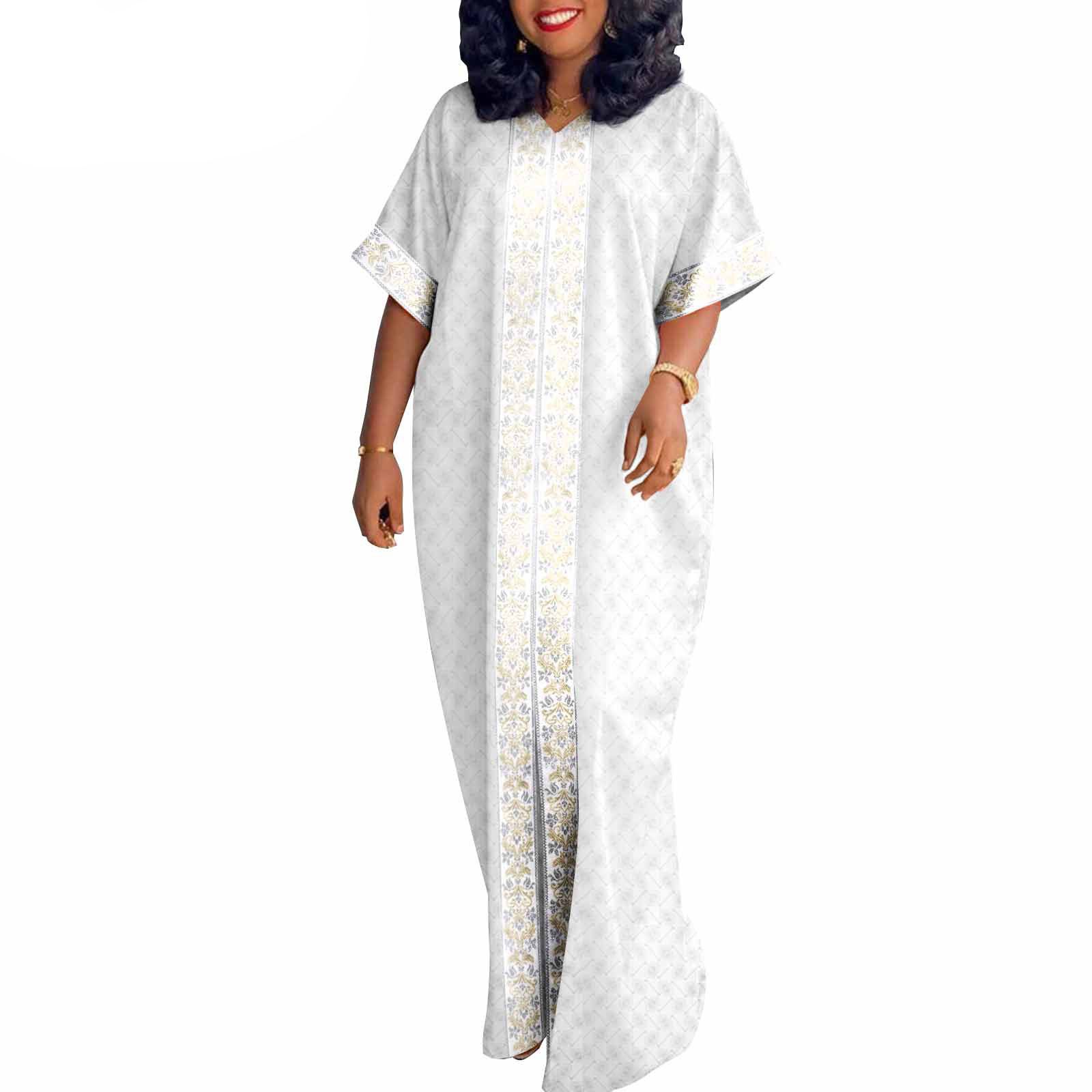 African Traditional Bazin Boubou Dress Embroidery Plus Size Maxi Dashiki Gown for Woman