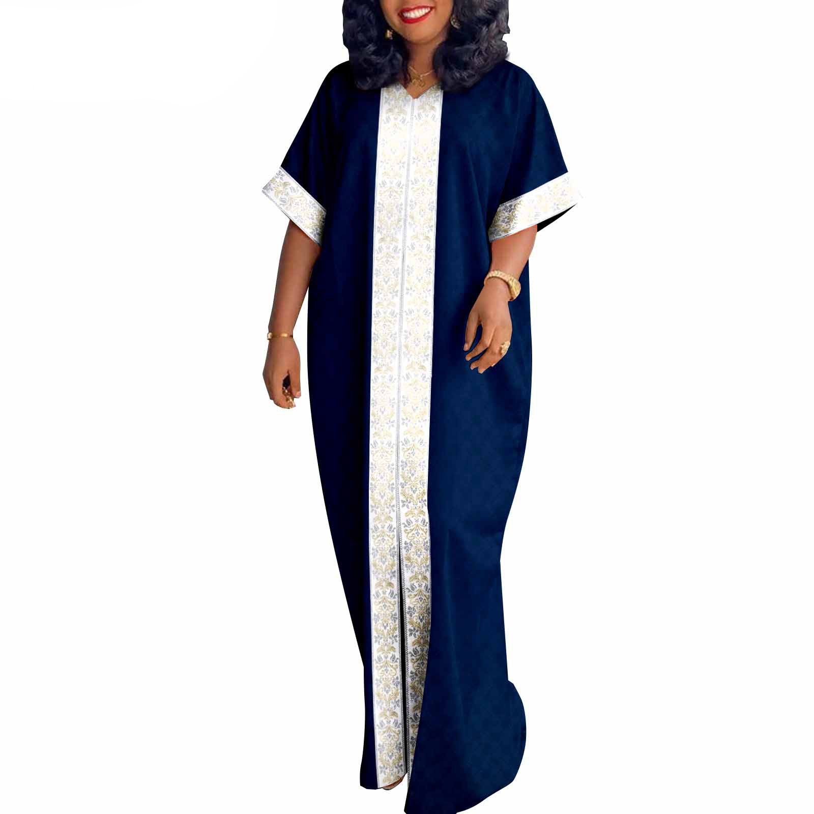 African Traditional Bazin Boubou Dress Embroidery Plus Size Maxi Dashiki Gown for Woman