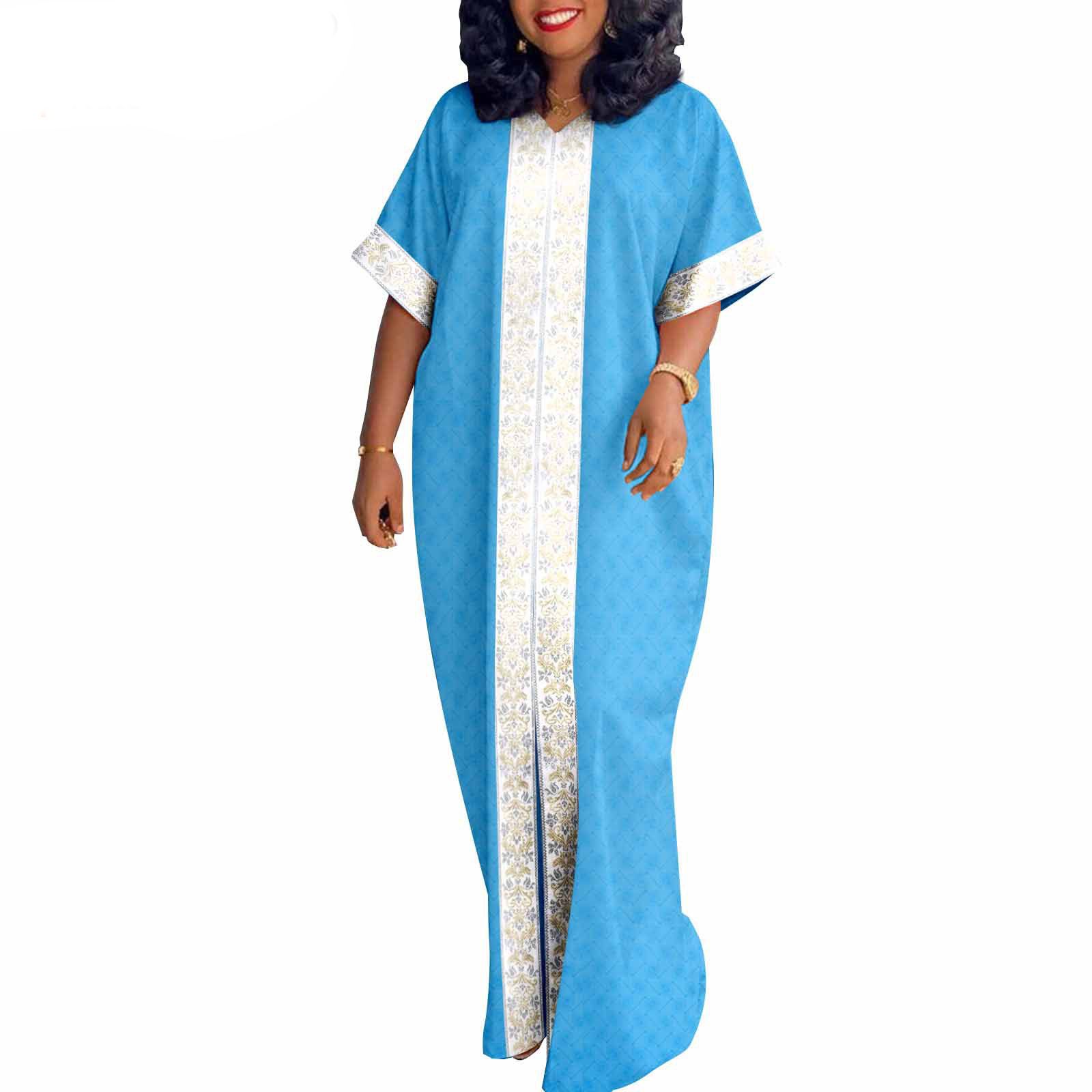 African Traditional Bazin Boubou Dress Embroidery Plus Size Maxi Dashiki Gown for Woman