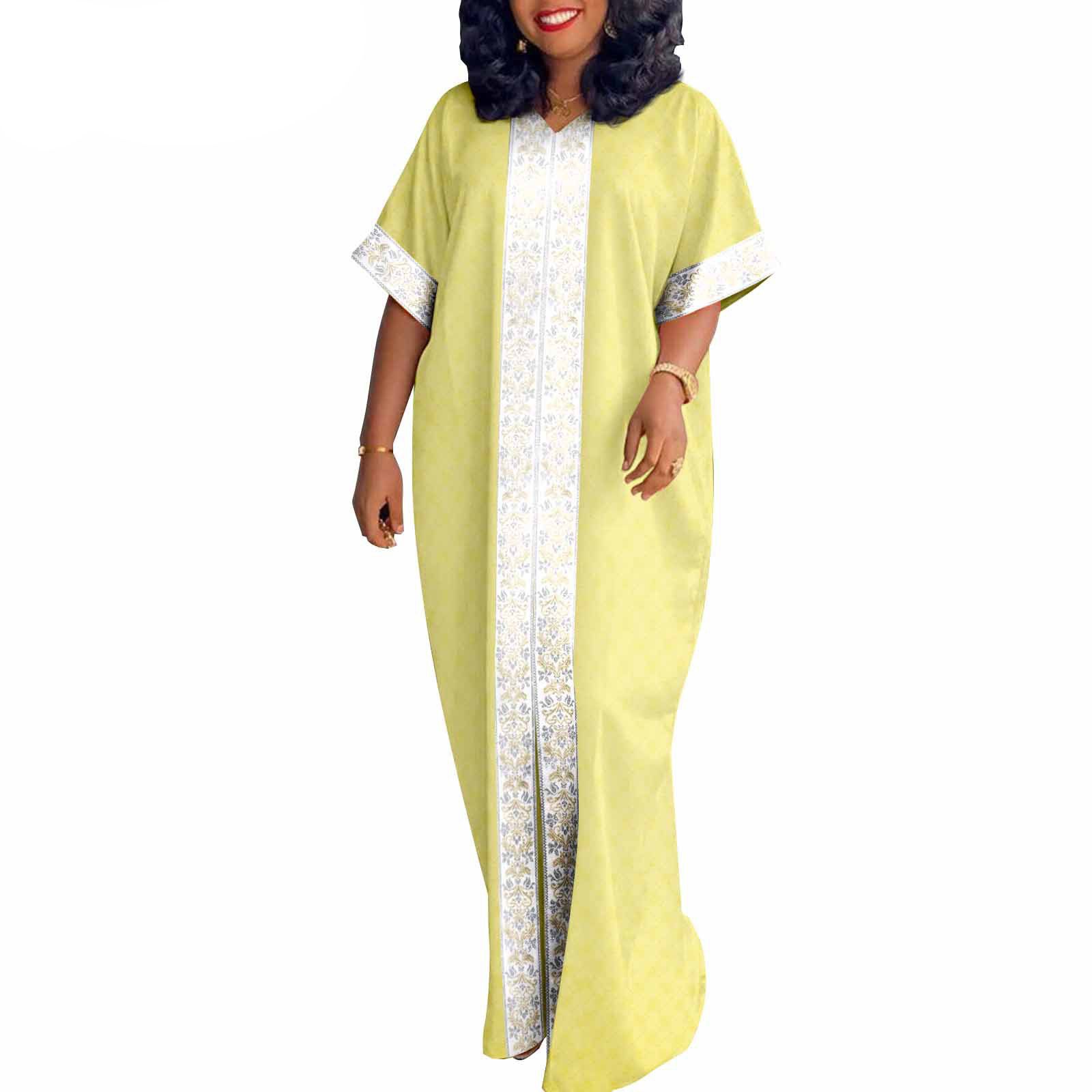 African Traditional Bazin Boubou Dress Embroidery Plus Size Maxi Dashiki Gown for Woman
