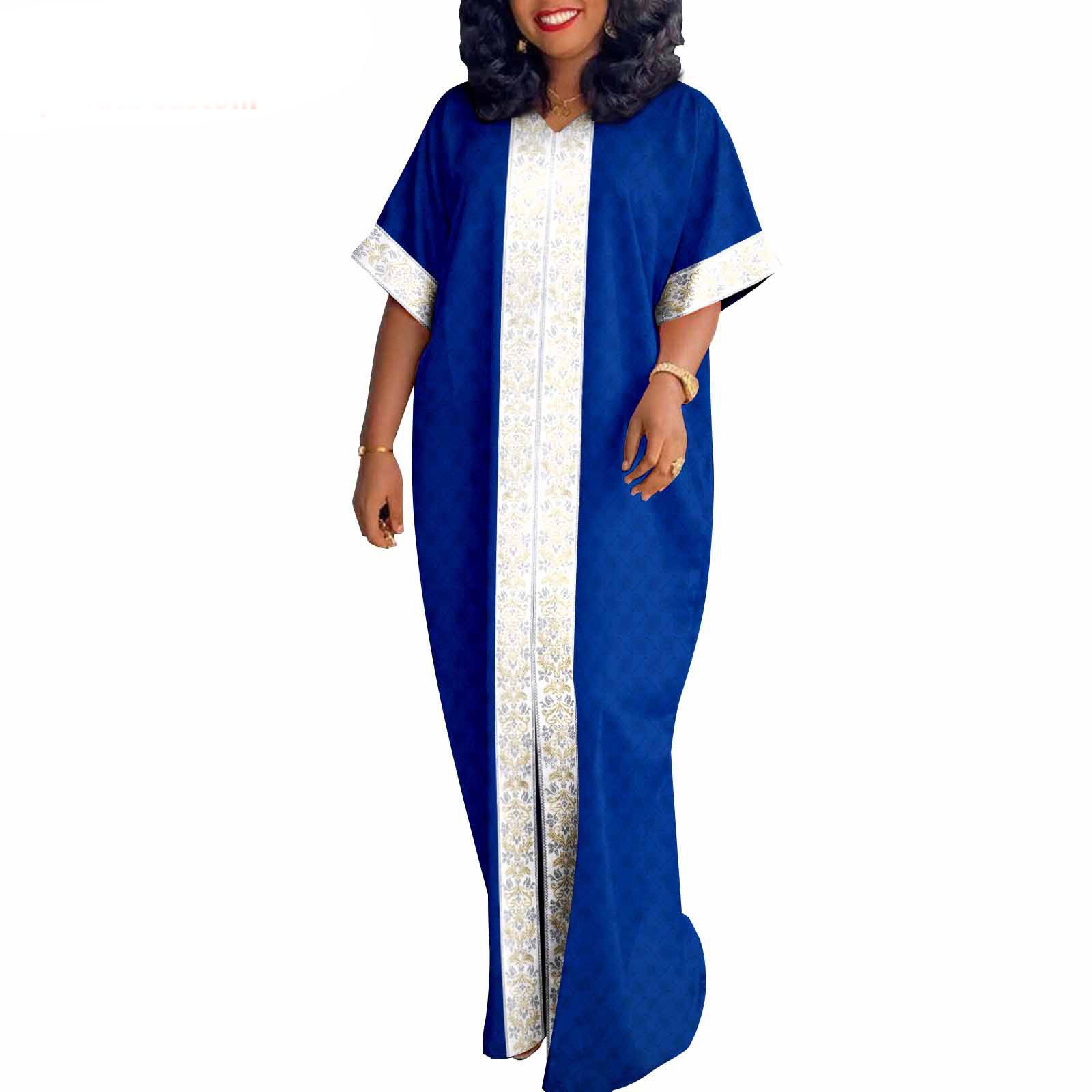 African Traditional Bazin Boubou Dress Embroidery Plus Size Maxi Dashiki Gown for Woman