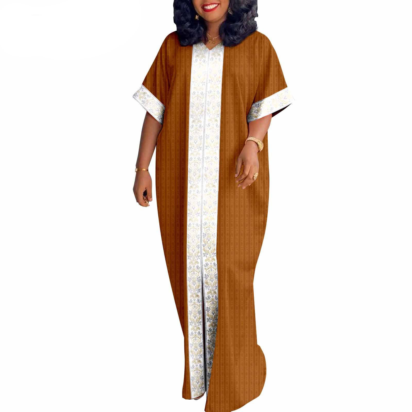 African Traditional Bazin Boubou Dress Embroidery Plus Size Maxi Dashiki Gown for Woman