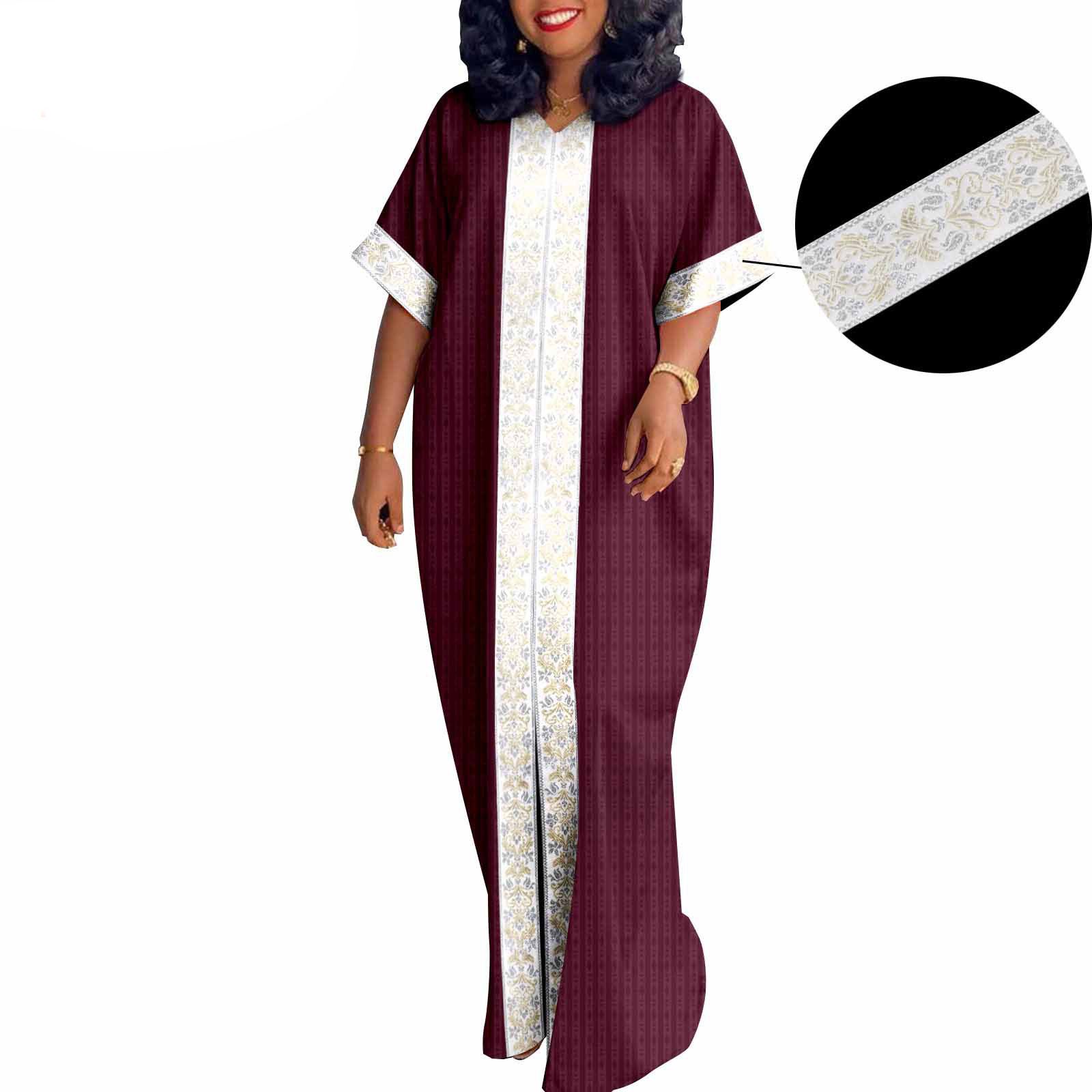 African Traditional Bazin Boubou Dress Embroidery Plus Size Maxi Dashiki Gown for Woman