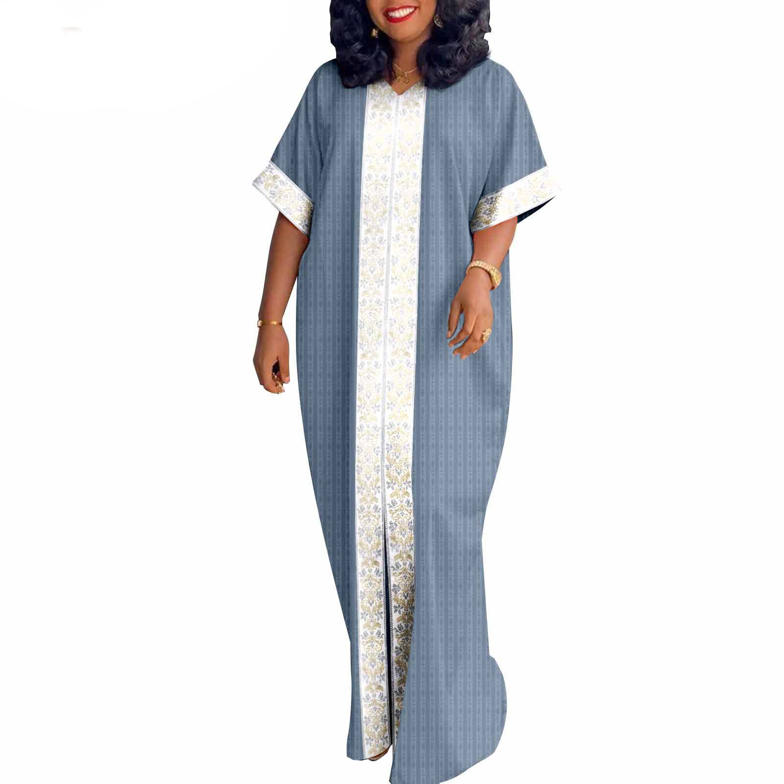 African Traditional Bazin Boubou Dress Embroidery Plus Size Maxi Dashiki Gown for Woman