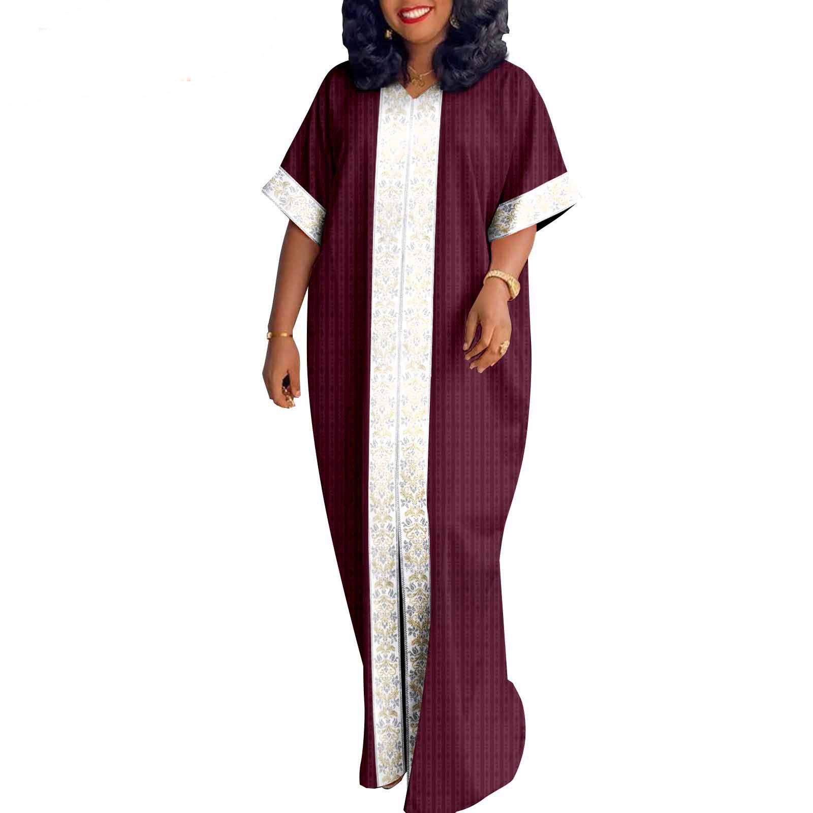 African Traditional Bazin Boubou Dress Embroidery Plus Size Maxi Dashiki Gown for Woman